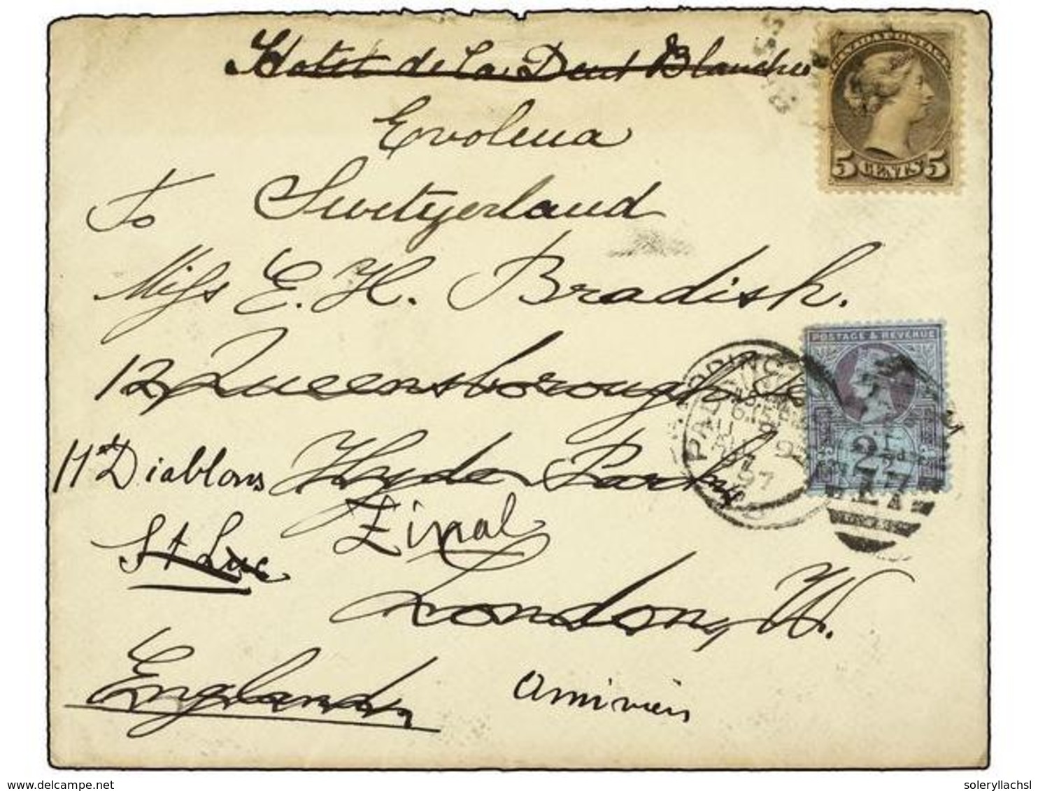 2773 CANADA. 1897. CANADA To LONDON. <B>5 Cents</B> Grey Redirected To SWITZERLAND With Great Britain <B>2 1/2 D. </B>st - Sonstige & Ohne Zuordnung