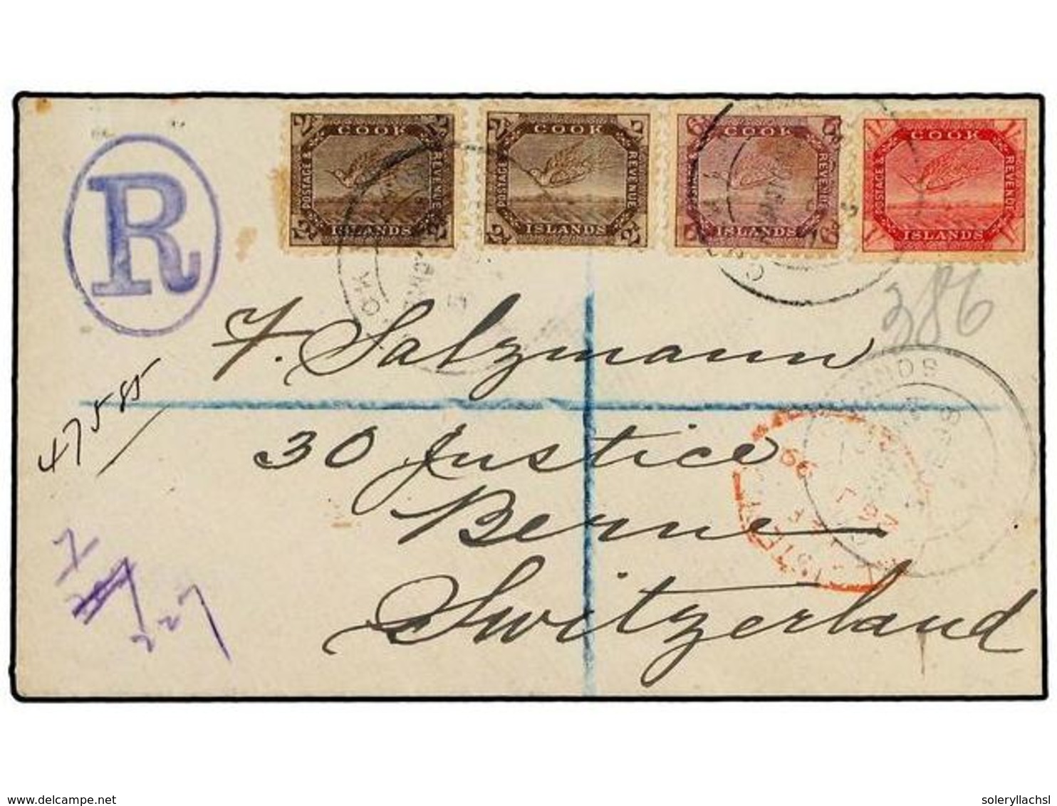 2788 COOK. 1898. Registered Cover To SWITZERLAND With 1898 <B>2x 2 D.</B> Brown, <B>6 D.</B> Purple, And <B>1 S.</B> Red - Other & Unclassified