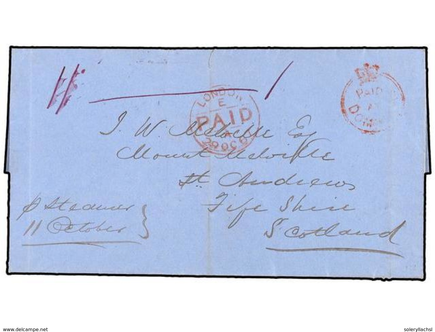 2794 DOMINICA. 1867 (29 Oct.). DOMINICA A ESCOCIA. Marca <B>PAID/AT/DOMINICA</B> Y Tarifa Manuscrita '1/-'. - Other & Unclassified