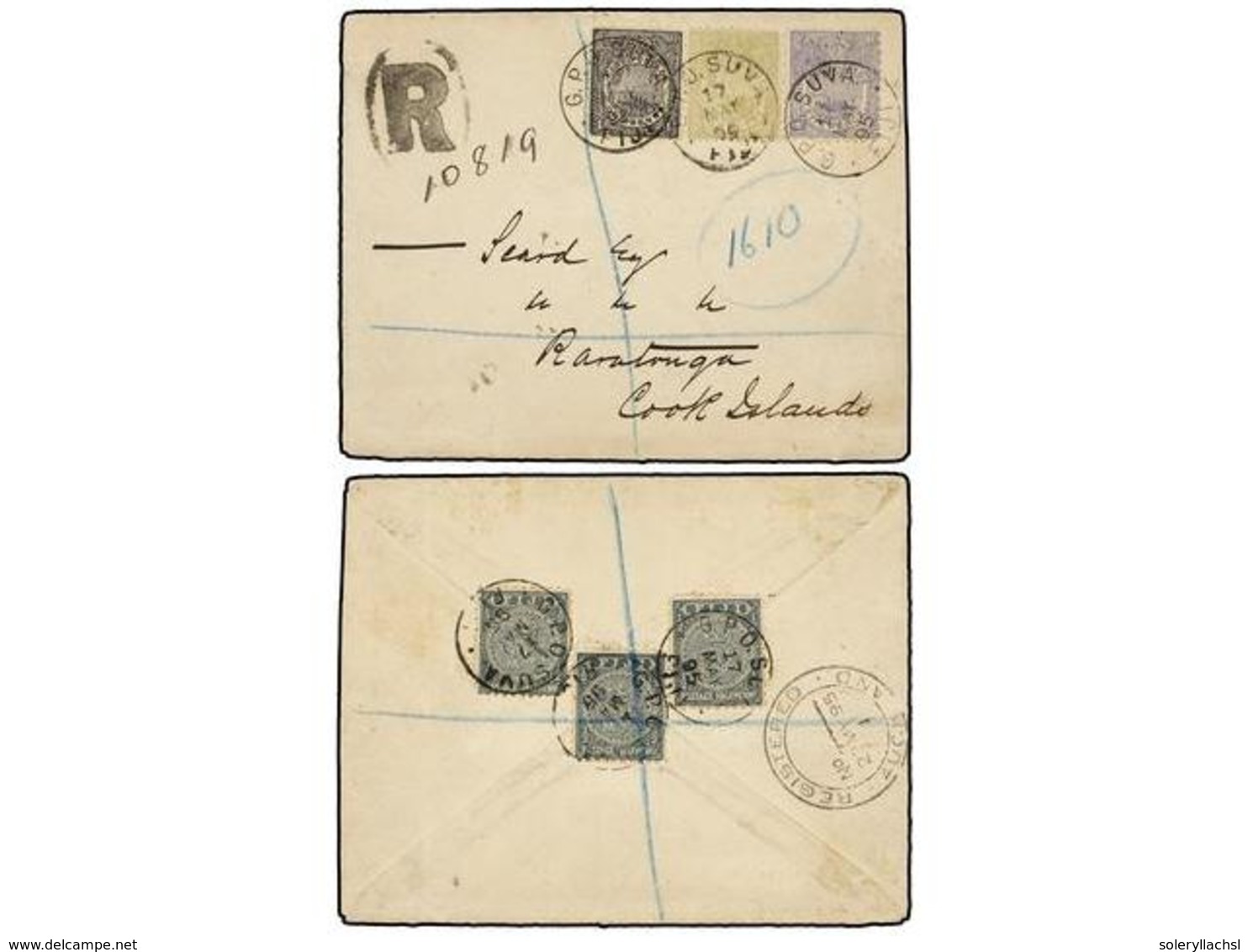 2796 FIJI. Sg.77, 81, 85, 98. 1895 (May 17th). Envelope Registered Unusually From SUVA To RAROTONGA (Cook Islands), Bear - Sonstige & Ohne Zuordnung