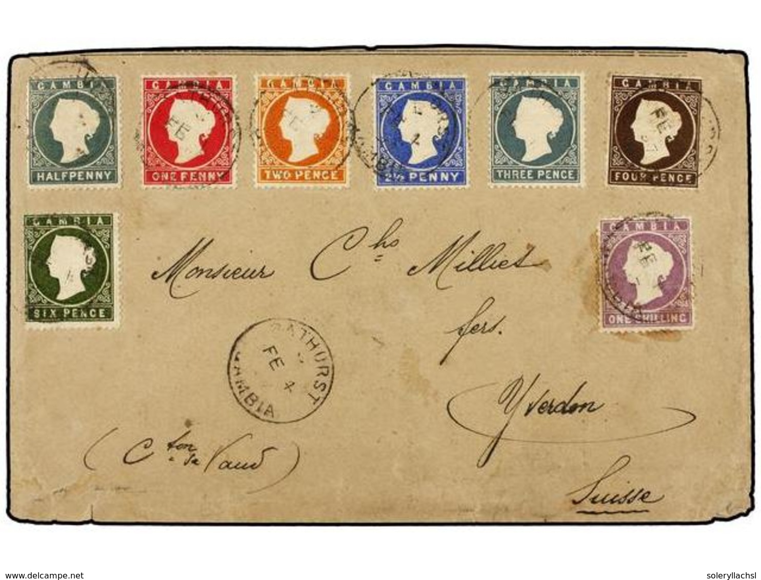 2802 GAMBIA. Sg.21/35. 1897. BATHURST To SWITZERLAND. Complete Set On Cover. Arrival On Back. - Other & Unclassified