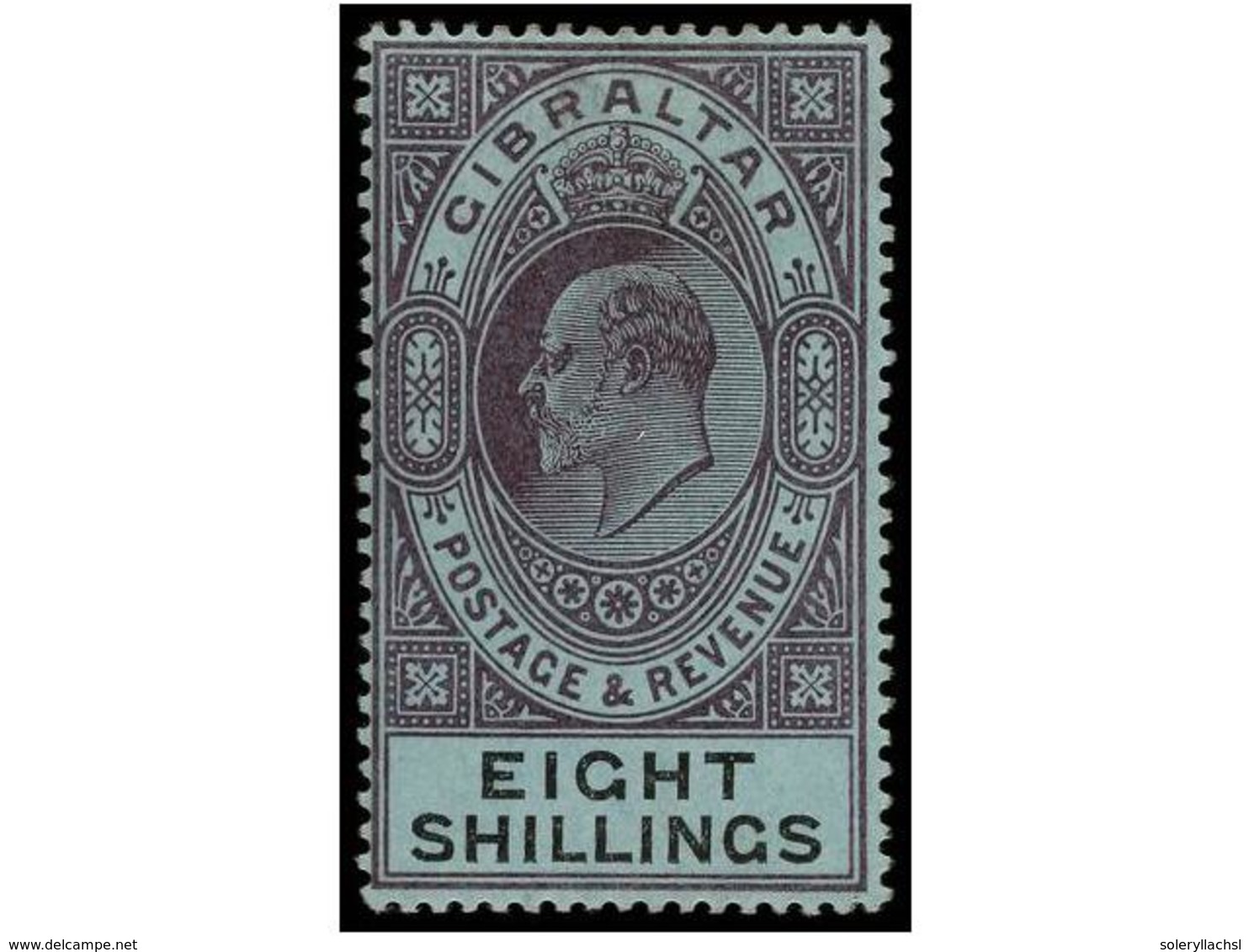 2804 * GIBRALTAR. Sg.54. 1903. <B>8 Sh. </B>dull Purple And Black, Hinged. Stanley Gibbons.160£. - Other & Unclassified
