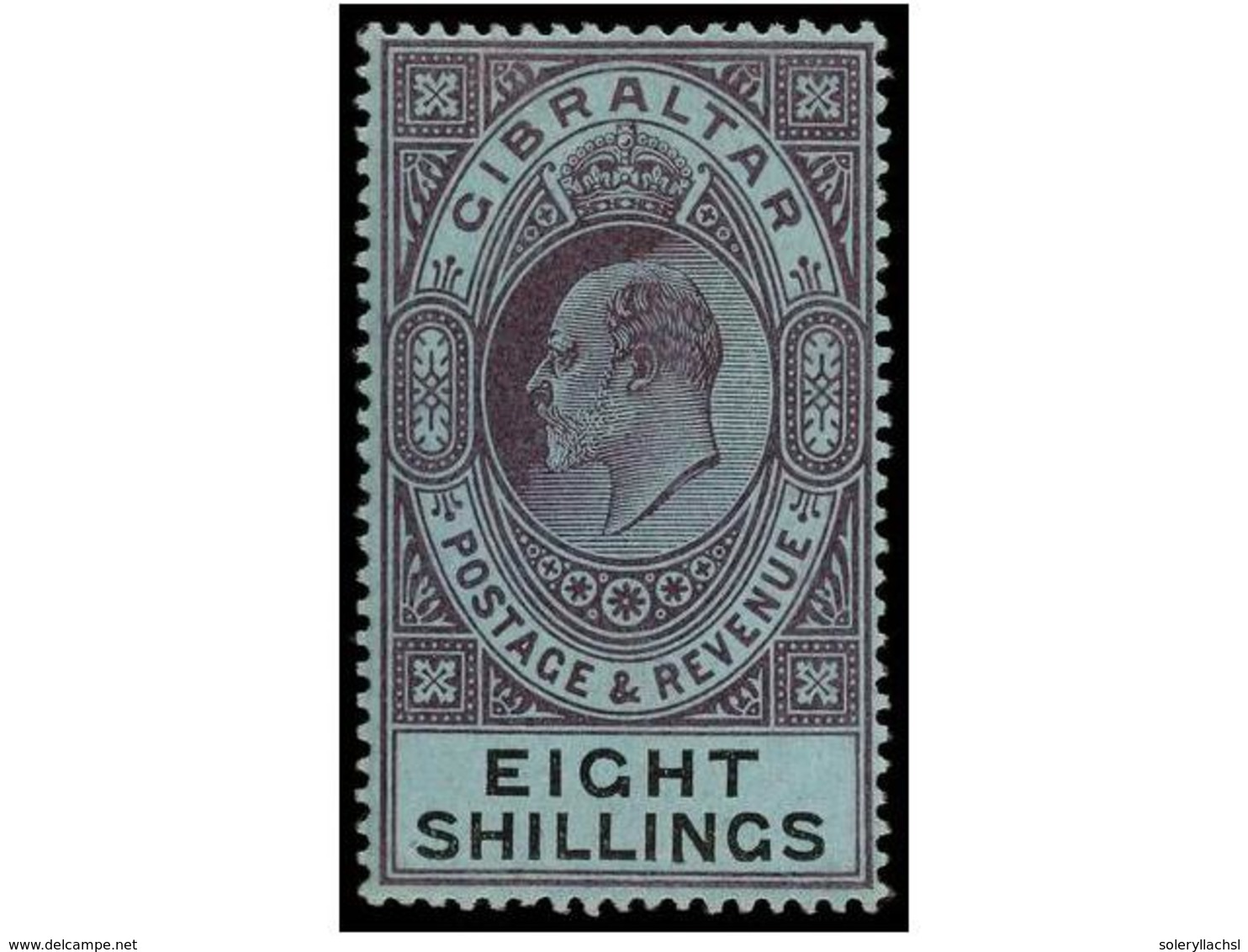 2805 * GIBRALTAR. Sg.54. 1903. <B>8 Sh.</B> Dull Purple And Black, Light Hinged. Stanley Gibbons.160£. - Other & Unclassified