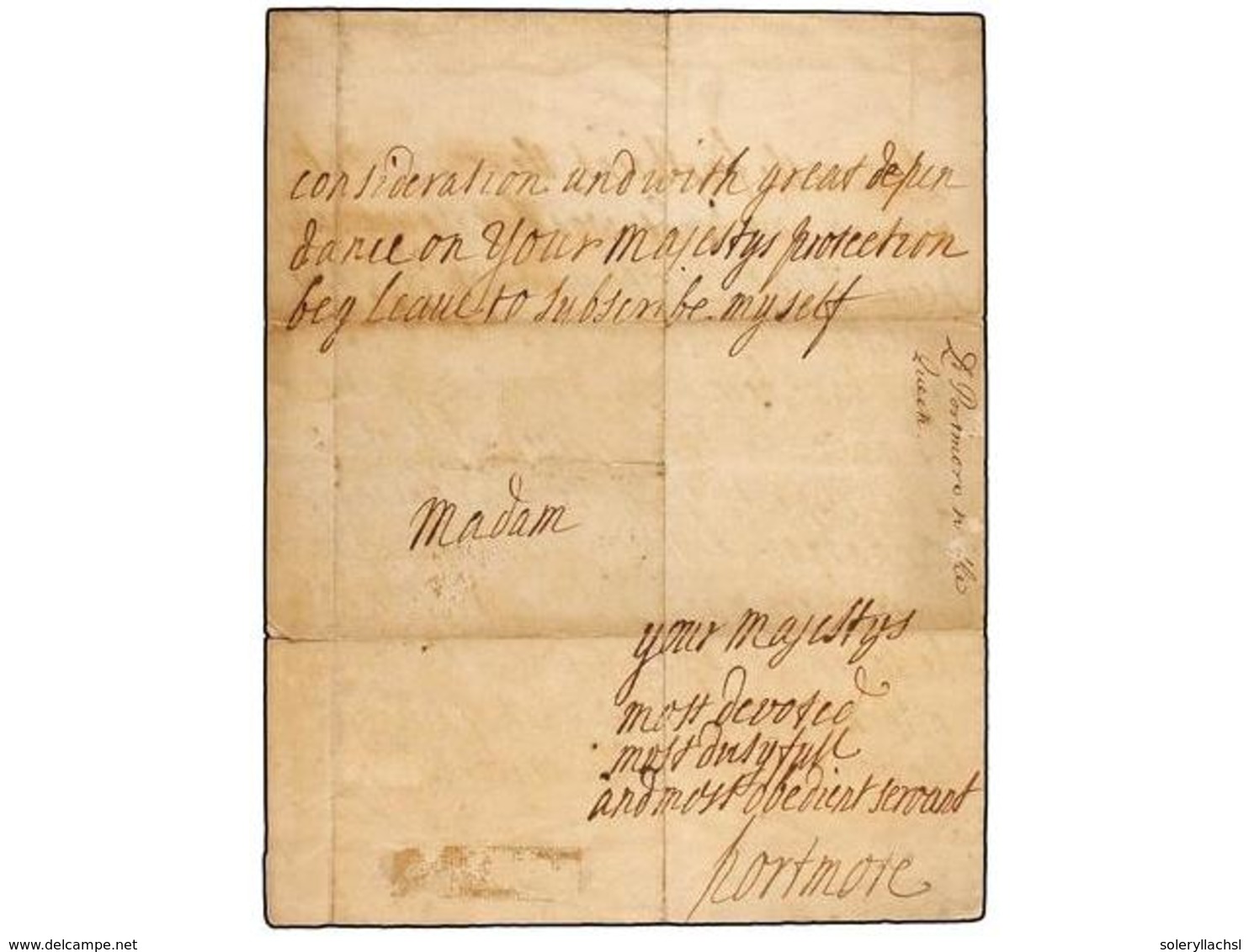 2811 GIBRALTAR. (1727 CA.). Carta Firmada Por LORD PORTMORE (Gobernador De Gibraltar) Dirigida A La Reina De Inglaterra  - Autres & Non Classés