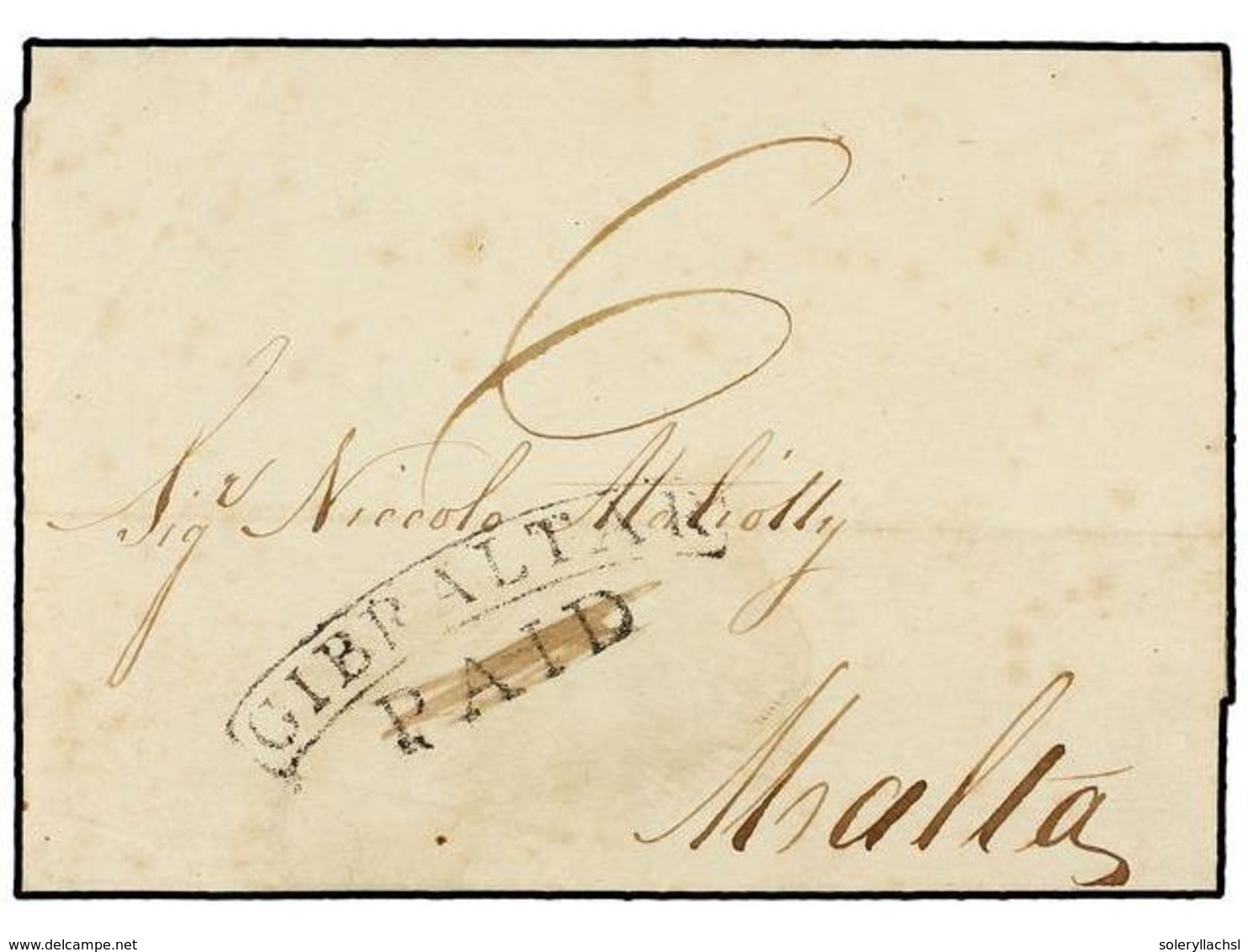 2823 GIBRALTAR. 1834. GIBRALTAR To MALTA. Entire Letter With Black <B>GIBRALTAR/PAID</B> Struck In Error And So With <B> - Other & Unclassified