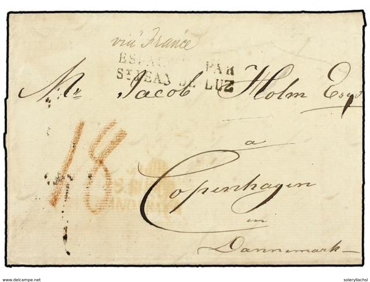 2824 GIBRALTAR. 1834 (April 24). Entire Letter From Gibraltar To Copenhagen With Faint Red <B>'Gib/S.Roque/And. Baxa.',< - Sonstige & Ohne Zuordnung