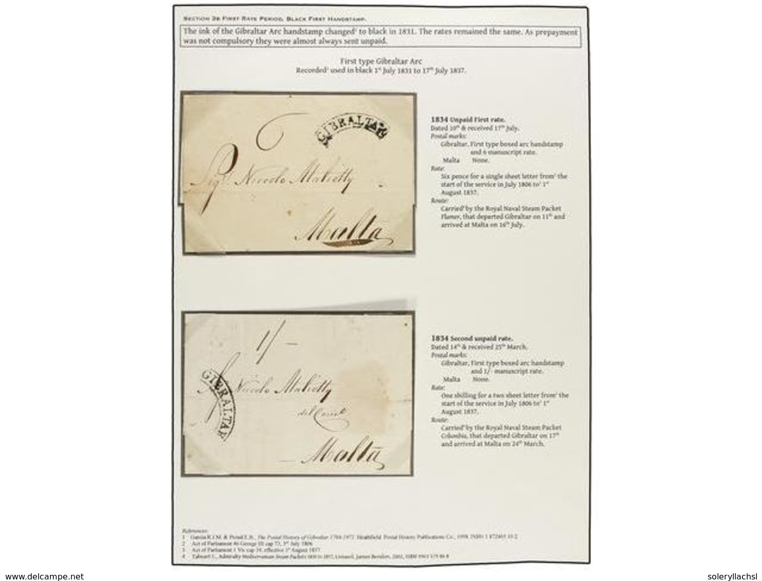 2825 GIBRALTAR. 1834-37. FOUR Covers From GIBRALTAR To MALTA With Black <B>GIBRALTAR</B> Arc Mark With Different Rates < - Other & Unclassified