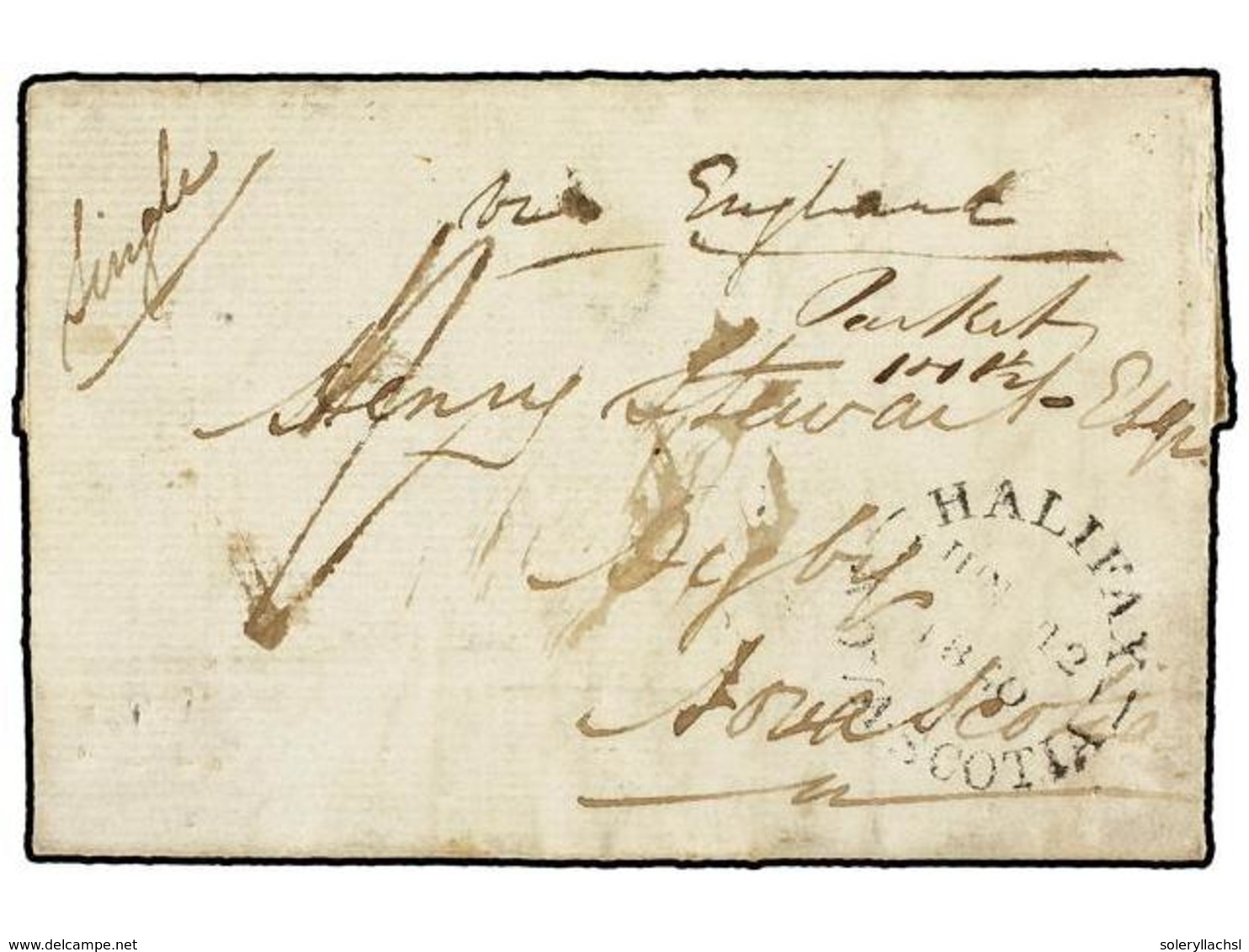 2829 GIBRALTAR. 1839. GIBRALTAR To NOVA SCOTIA. Entire Letter Sent Via England. On Front <B>HALIFAX/NOVA SCOTIA</B> Cds. - Sonstige & Ohne Zuordnung