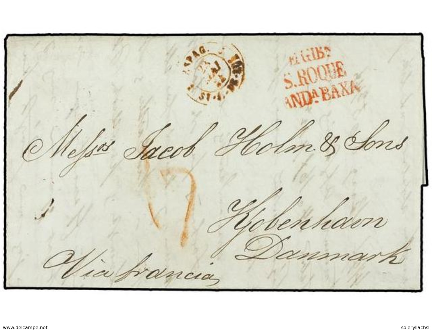 2831 GIBRALTAR. 1844 (May 15). Entire Letter From GIBRALTAR To COPENHAGEN, Struck With Three Line <B>E. GIB-S. ROQUE-AND - Sonstige & Ohne Zuordnung