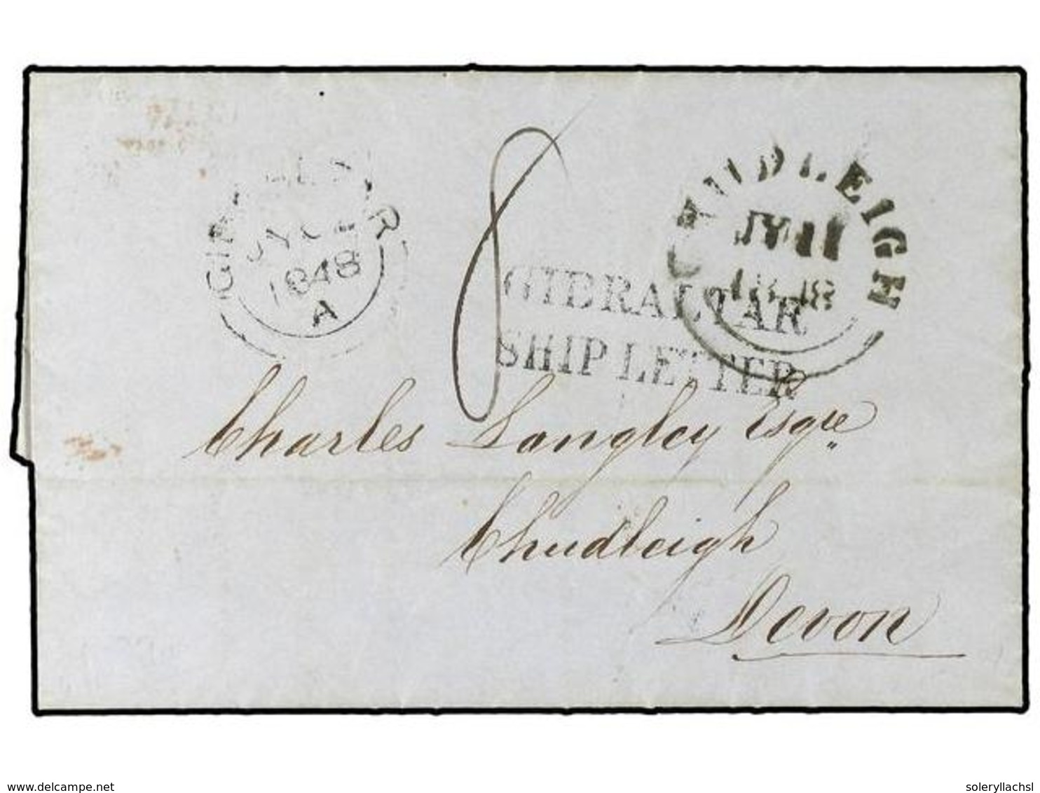 2833 GIBRALTAR. 1848 (July 2). Entire Letter To Chudleigh, Devon Carried On The 'Euxine' Under Captain Wilson, With <B>G - Autres & Non Classés