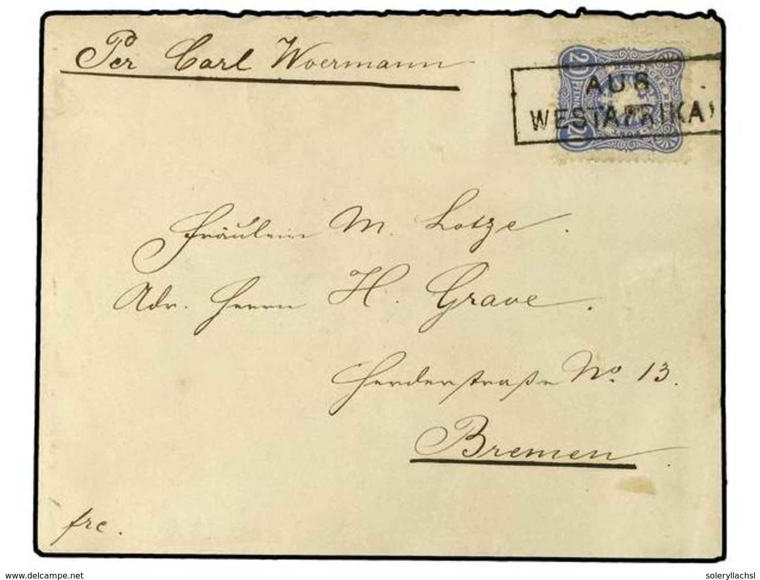 2881 COSTA DE ORO. 1889 (Oct 11). Woerman Line Cover Endorsed From Quittah To Bremen Franked By Germany 1885 <B>20pf.</B - Sonstige & Ohne Zuordnung