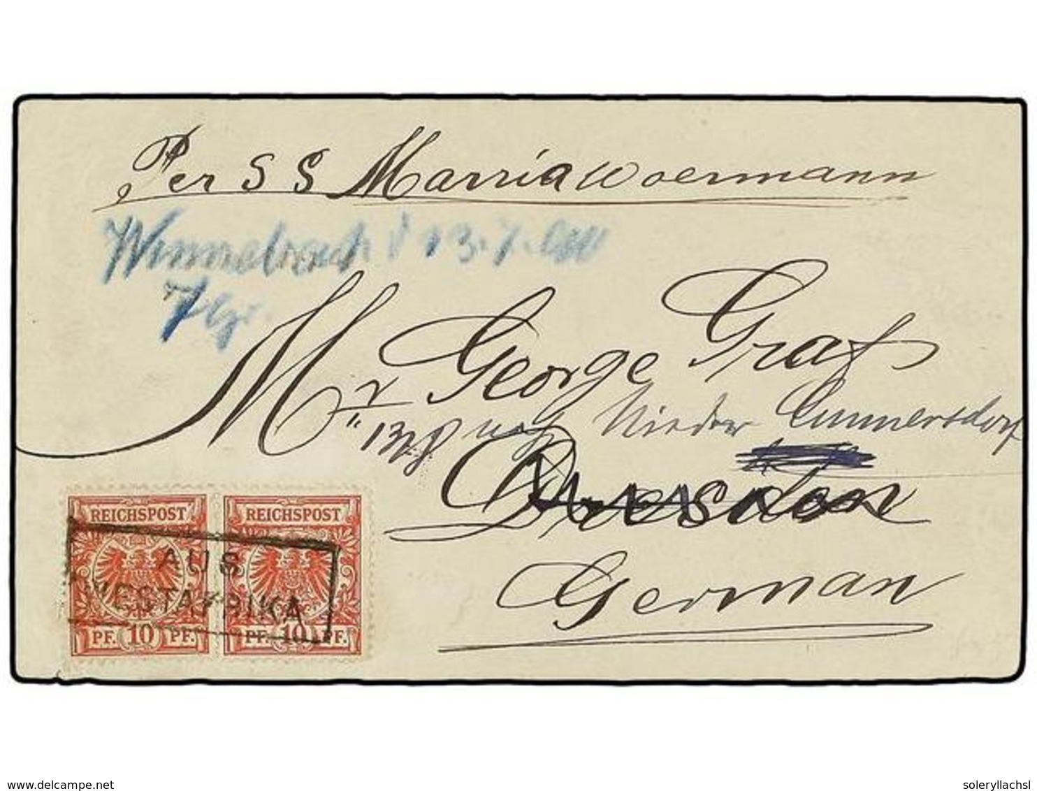 2894 COSTA DE ORO. Sc.48. 1900 (July 13). Cover Endorsed 'Per S.S. Maria Woermann' To DRESDEN (Germany) Endorsed At Uppe - Other & Unclassified