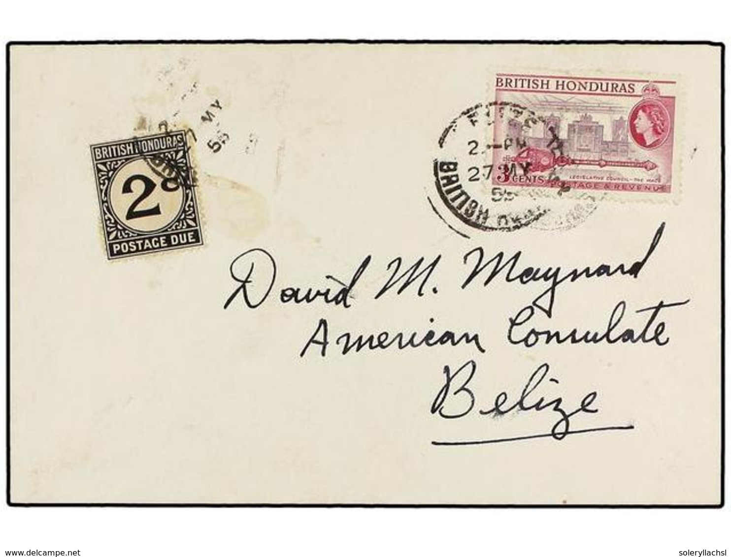 2910 HONDURAS BRITANICA. 1936-55. Front And Cover From Jamaica And British Honduras Taxed With British Honduras Postage  - Sonstige & Ohne Zuordnung