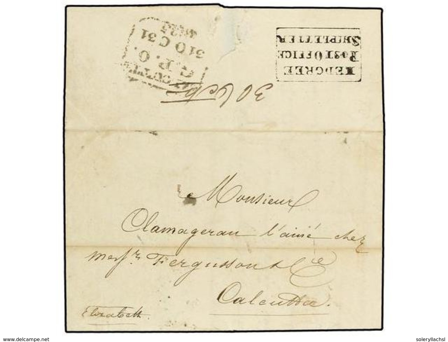 2927 INDIA INGLESA. 1835 (June 18). Entire Letter Written From BORDEAUX To CALCUTTA Endorsed <B>'Elizabeth' </B>with Rev - Sonstige & Ohne Zuordnung