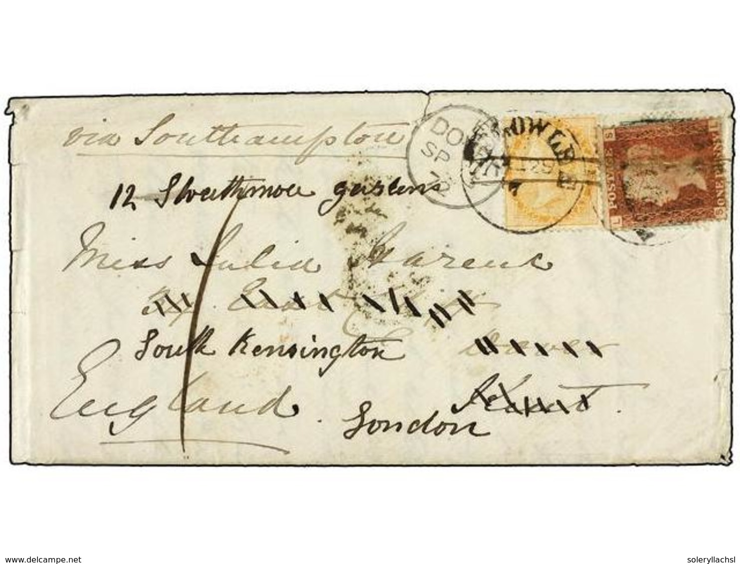 2942 INDIA. 1872. SEGOWLEE To DOVER. <B>2 Annas</B> Orange And <B>4 Annas</B> Green Redirected To LONDON With Great Brit - Sonstige & Ohne Zuordnung