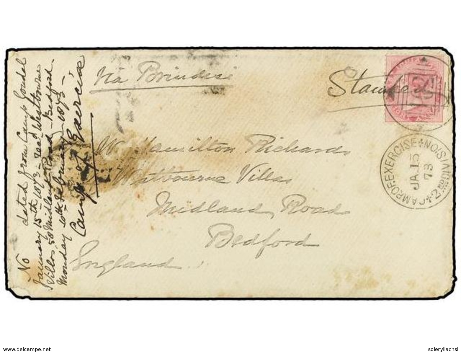 2943 INDIA INGLESA. 1873 (Jan 15). Cover To BEDFORD, HERTS (UK) Endorsed 'Via Brindisi', Franked By Single Usage Of <B>8 - Other & Unclassified