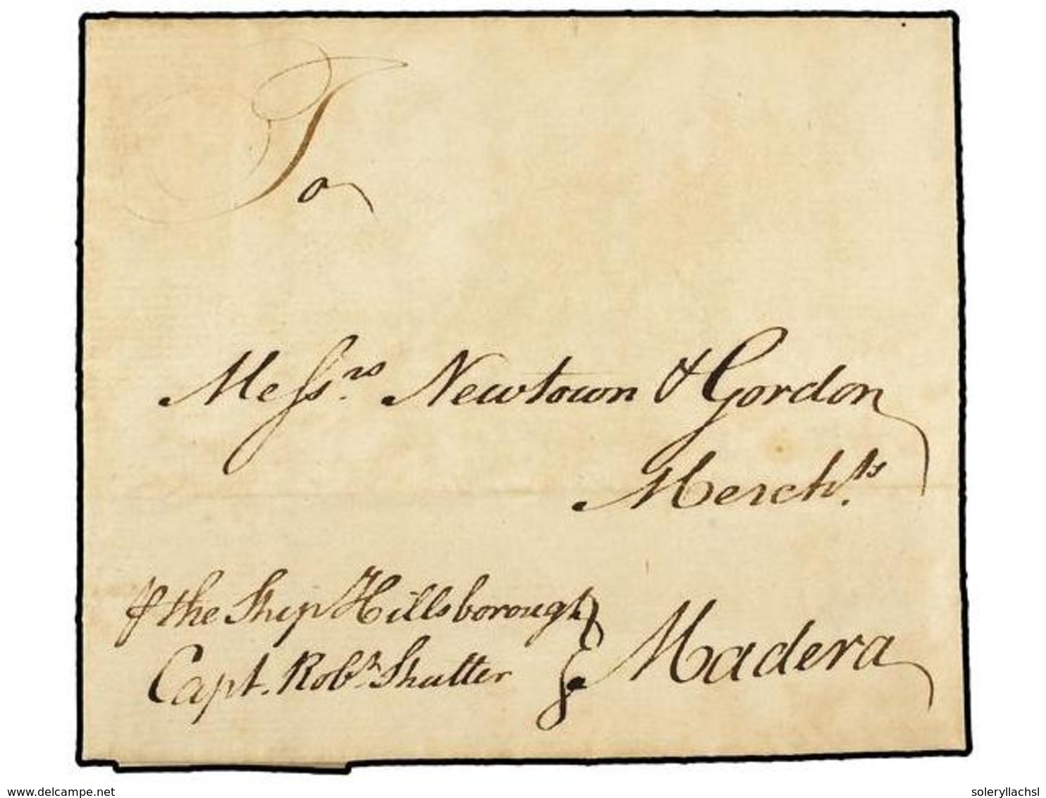 2976 IRLANDA. 1769 (May 15). BELFAST To MADEIRA. Sent Privately, Endorsed 'p. The Ship Hillsborough. Capt. Rob. Shutter' - Sonstige & Ohne Zuordnung
