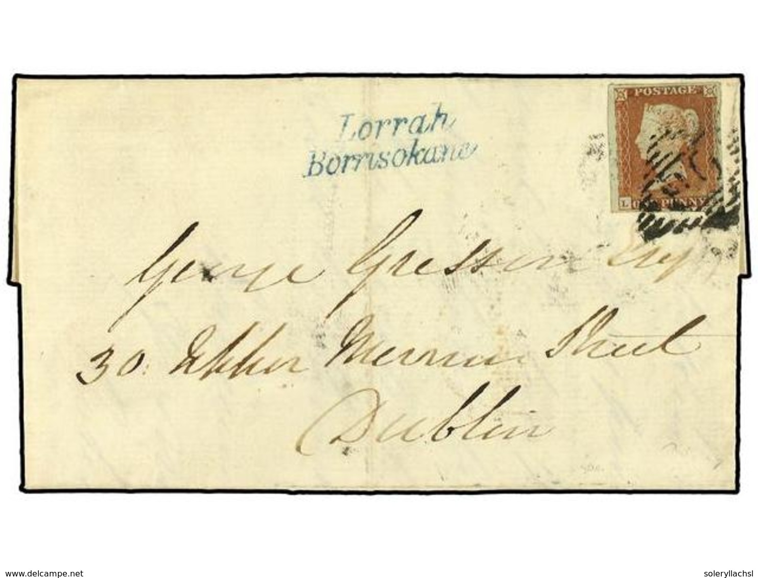 2977 IRLANDA. 1848 (March 26). Entire Letter To Dublin With 1841 <B>1 D.</B> Red-brown, Lettered <B>LA,</B> Tied In Blac - Sonstige & Ohne Zuordnung