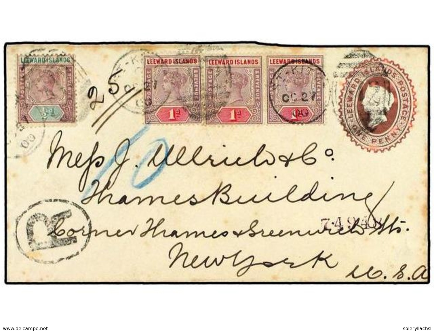 3004 LEEWARD. 1900. <B>1 D.</B> Postal Stationery Envelope Bearing <B>1/2 D. & 1 D. X3</B> Of Leewards Cancelled By The  - Other & Unclassified