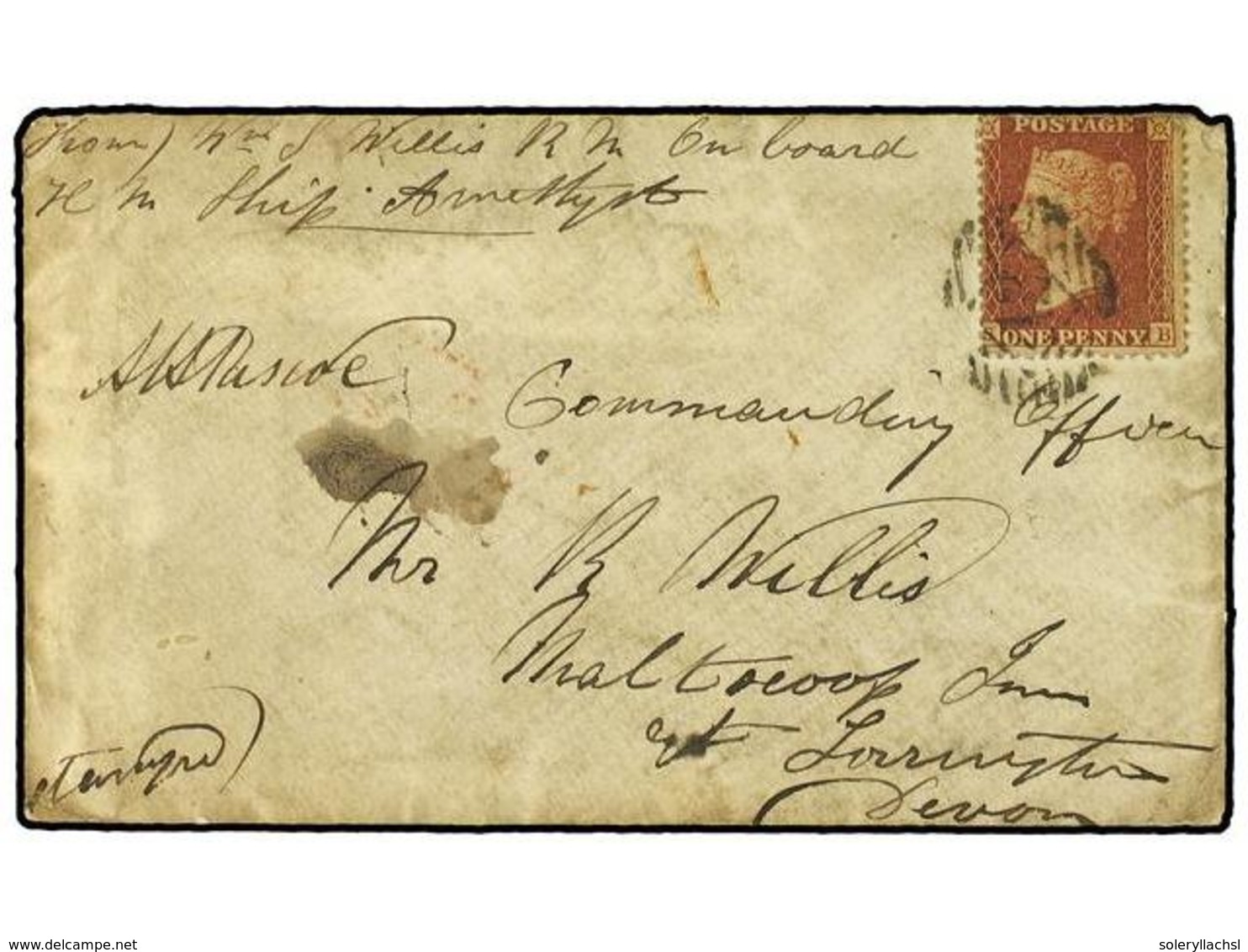 3013 MALAYA. 1857. Seaman's Envelope Written On Board H.M.S. Amethyst In Singapore (manuscript On Reverse) And Endorsed  - Other & Unclassified