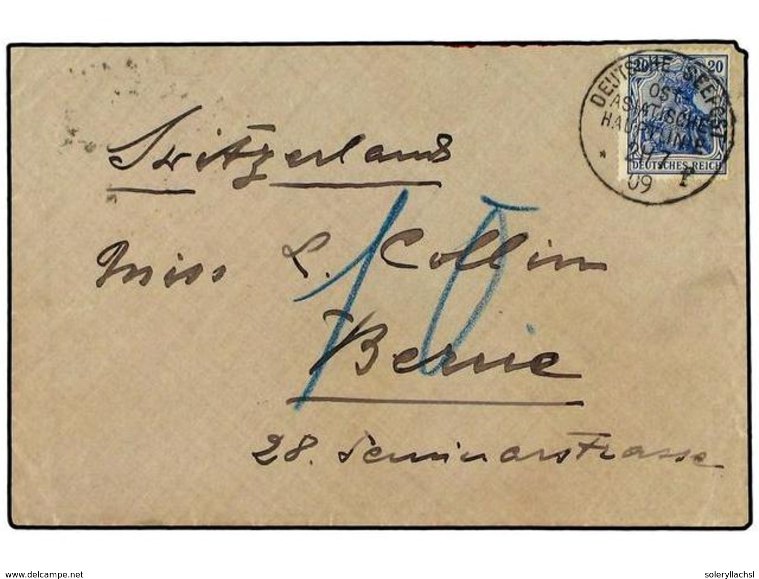 3023 PENANG. 1909. Cover To BERNE, SWITZERLAND Franked By <B>20 Pf.</B> Tied By Circular <B>DEUTSCHE SEEPOST/OST-ASIATIS - Other & Unclassified