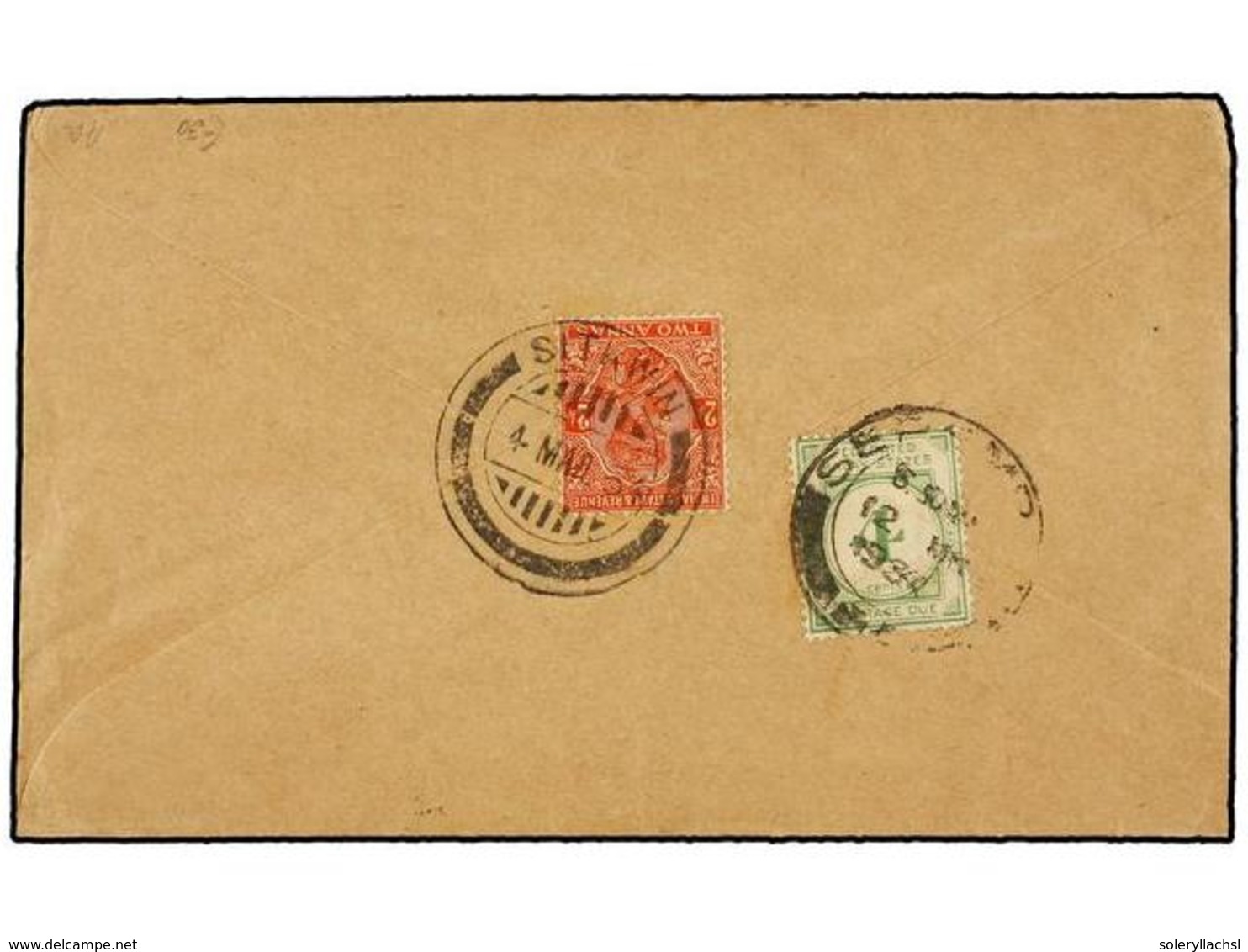3032 MALAYA. 1934. SITKWIN To SERAMBAN. <B>2 Annas</B> Taxed On Arrival With Federated Malay States <B>4 Cents.</B> Gree - Other & Unclassified