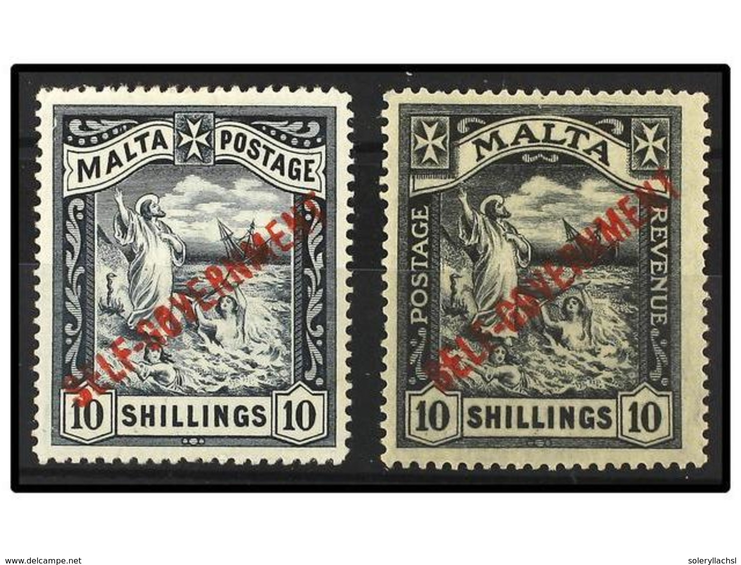 3037 * MALTA. Sg.105, 121. 1922. <B>10 Sh.</B> Black. 2 Stamps<B> CC</B> And <B>CA</B> Water Mark. Light Hinged. Stanley - Sonstige & Ohne Zuordnung