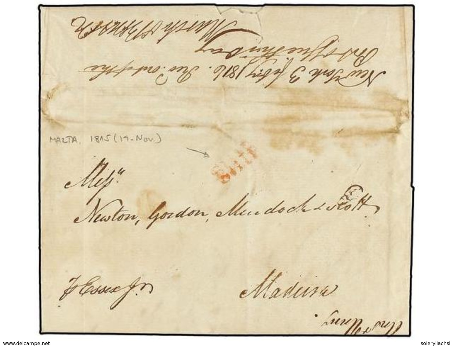 3042 MALTA. 1815 (November 19). MALTA To MADEIRA. Sent Privately Via New York. Endorsed On Back 'New York 3 February 181 - Sonstige & Ohne Zuordnung