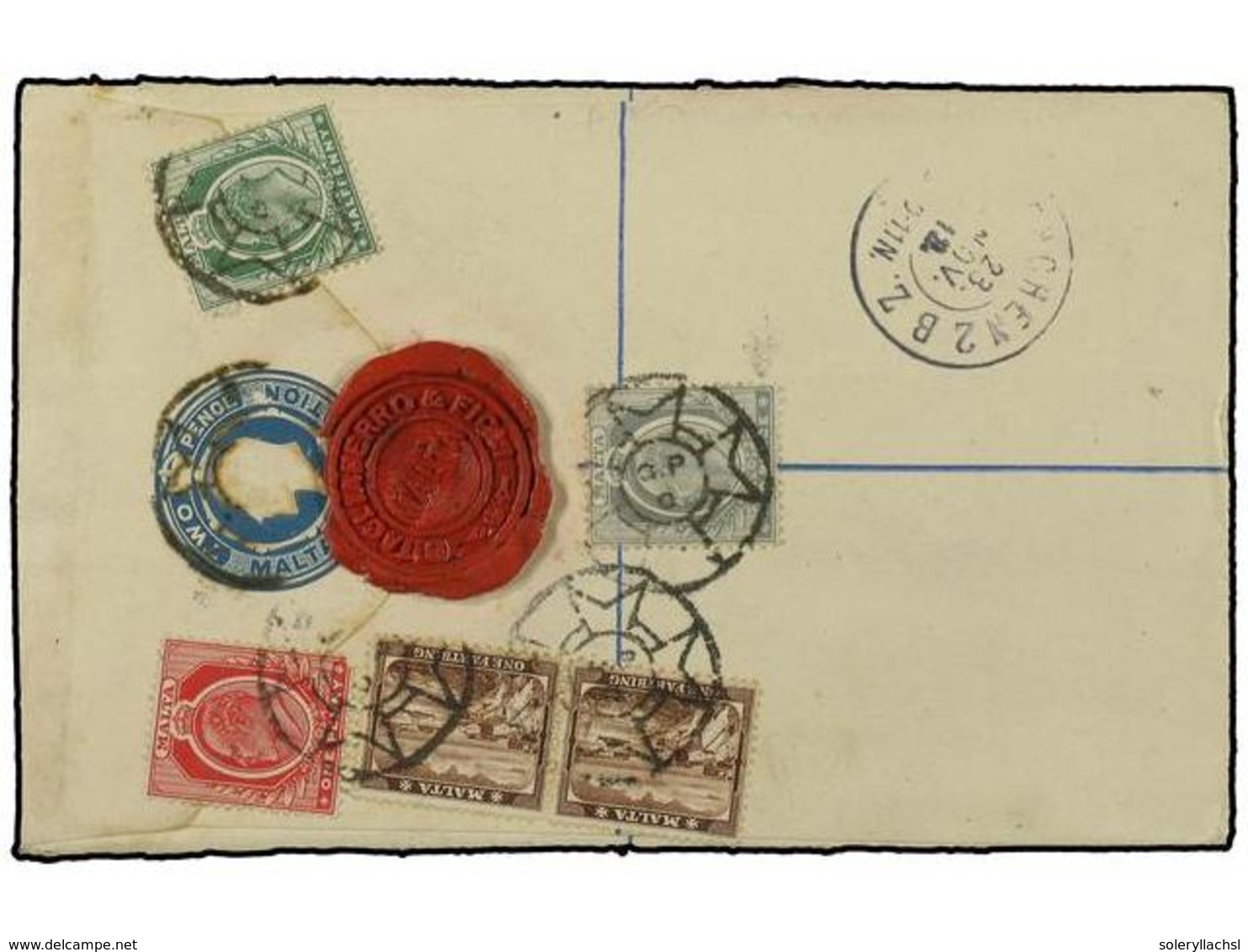 3055 MALTA. 1912 (Nov). <B>2d.</B> Blue Registered Stationery Envelope (150x94mm) Up-rated For Use To Bavaria From Valle - Sonstige & Ohne Zuordnung