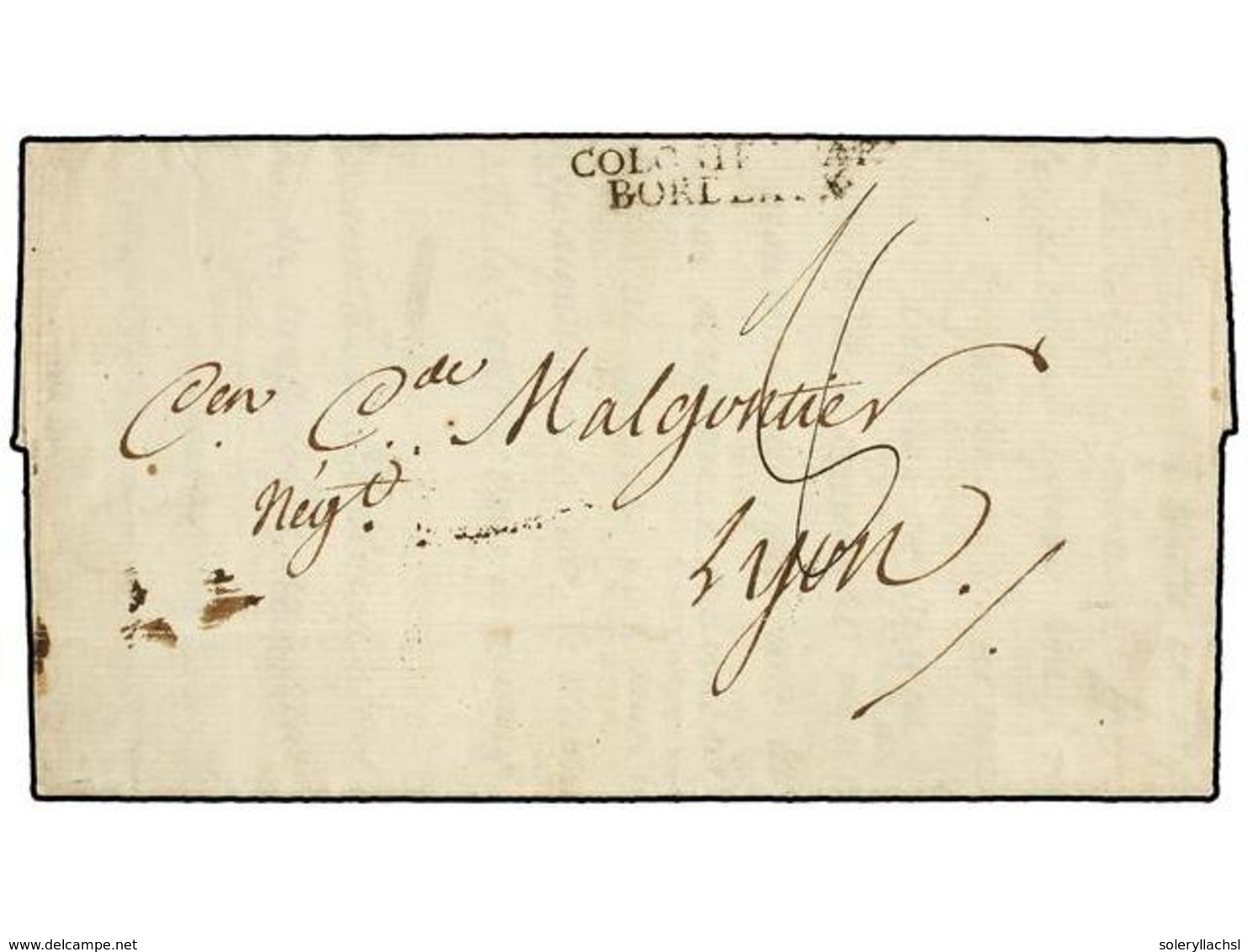 3062 MAURICIO. 1802 (March 6). ILE DE FRANCE To LYON. Entire Letter With<B> COLONIES PAR/BORDEAUX</B> Entry Mark (Salles - Other & Unclassified