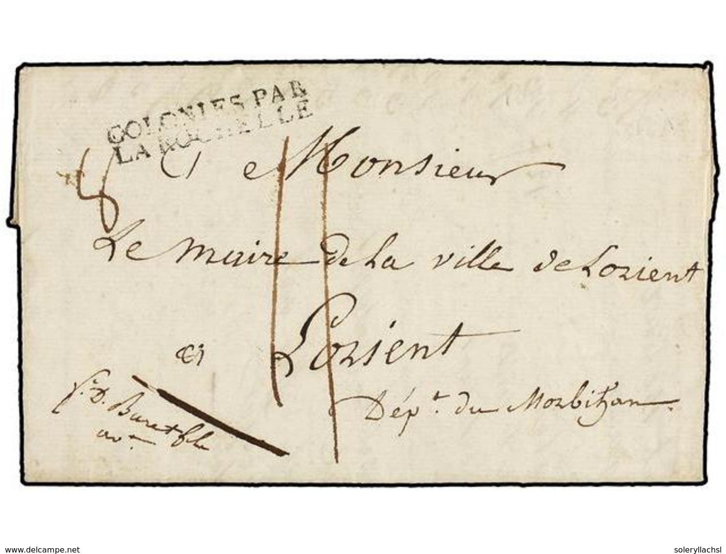 3064 MAURICIO. 1816 (May 26). PORT LOUIS To L'ORIENT. Entire Letter With <B>COLONIES PAR/LA ROCHELLE </B>entry Mark (Sal - Other & Unclassified