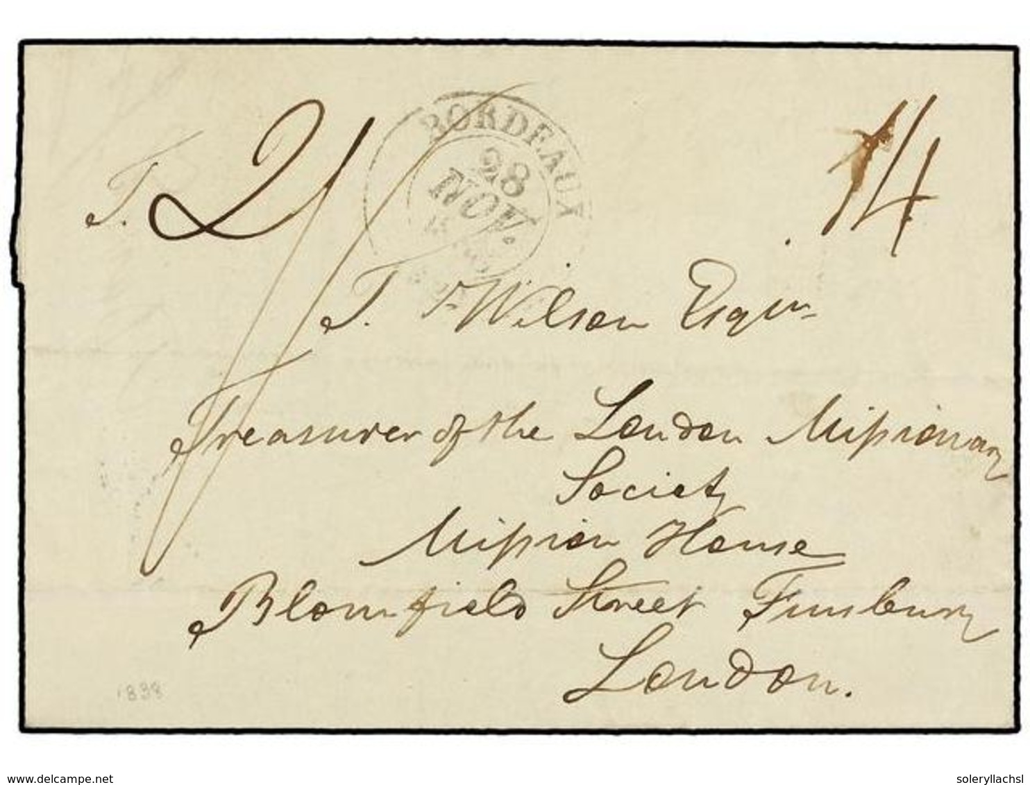 3070 MAURICIO. 1838. PORT LOUIS To LONDON. Entire Letter Of MISSIONARIES Sent Via French Ship, Disembarked In Bordeaux O - Sonstige & Ohne Zuordnung