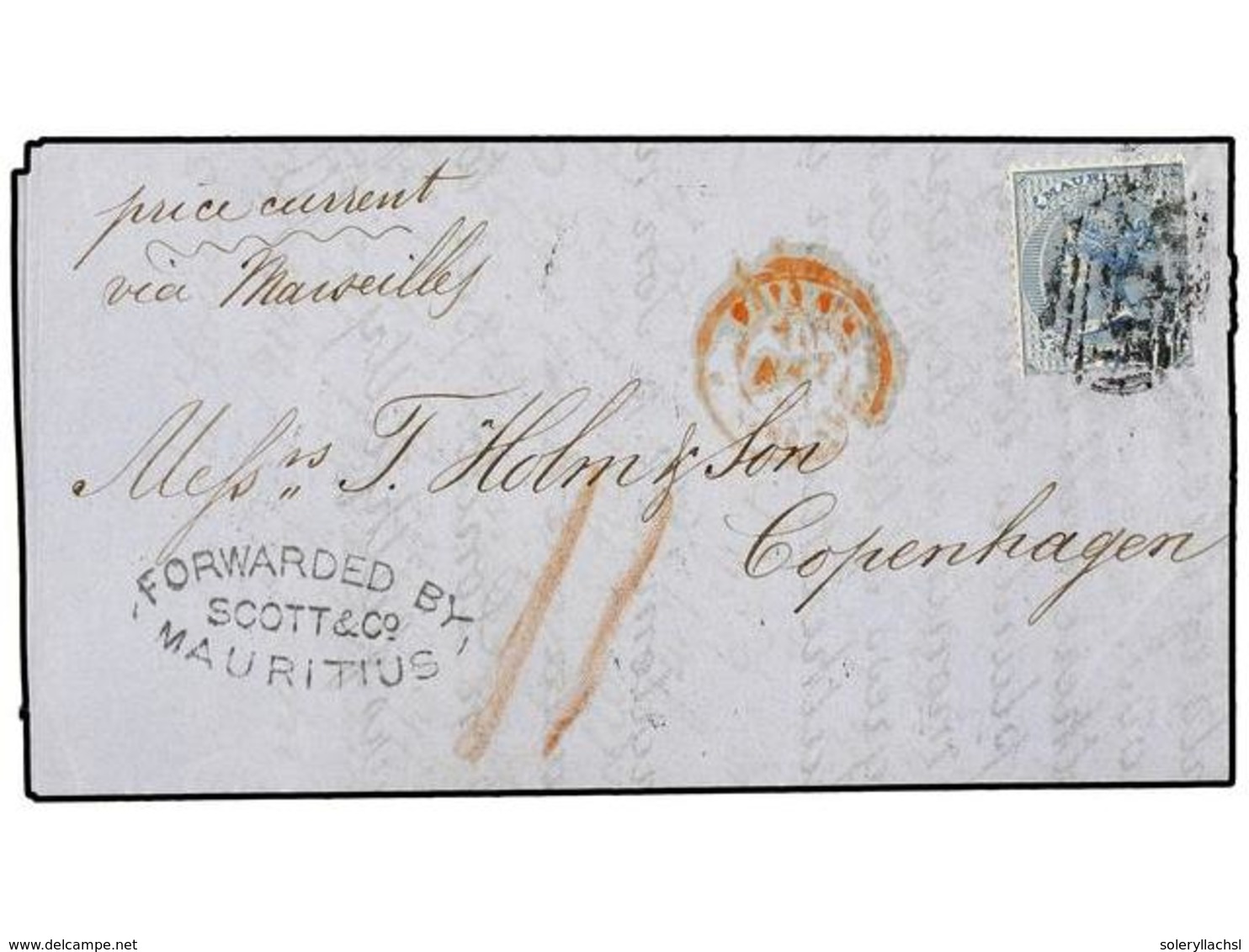 3079 MAURICIO. 1861 (July 3). Entire Printed Prices Current Mailed From PORT LOUIS To COPENHAGEN, Franked By 1860 <B>2 D - Sonstige & Ohne Zuordnung