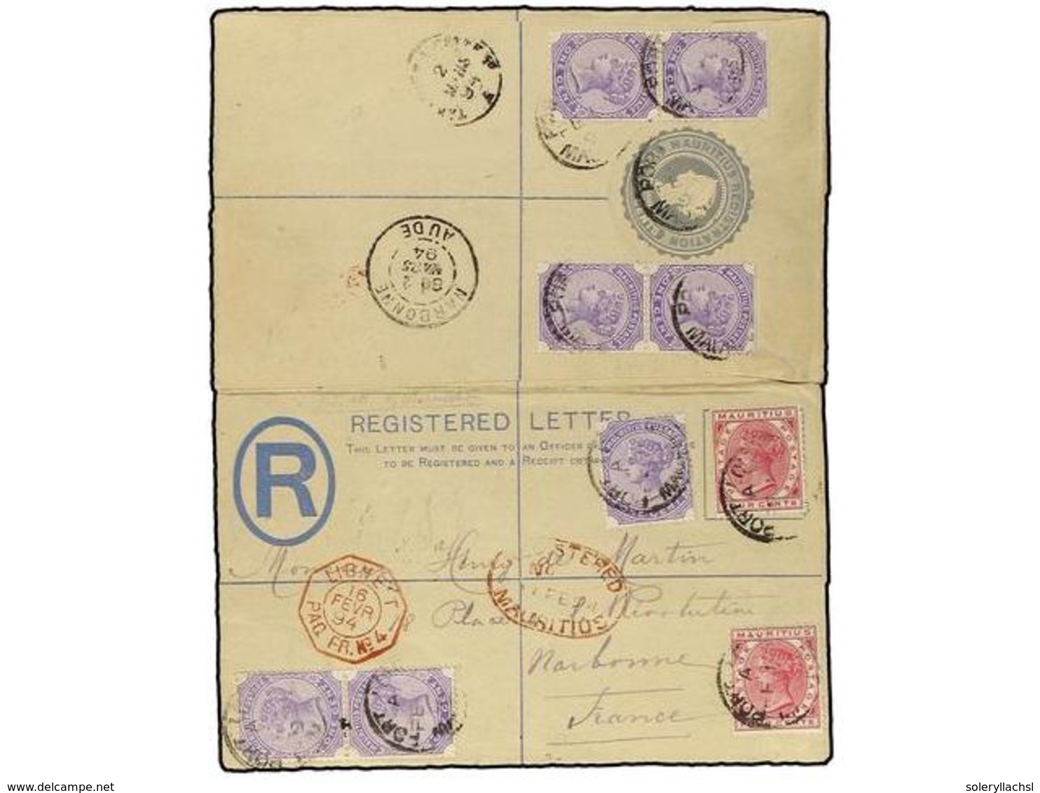 3083 MAURICIO. 1894. Circulada A FRANCIA. Entero Postal De <B>2 Cents.</B> Gris Con Franqueo Complementario De <B>1 Ctvo - Other & Unclassified