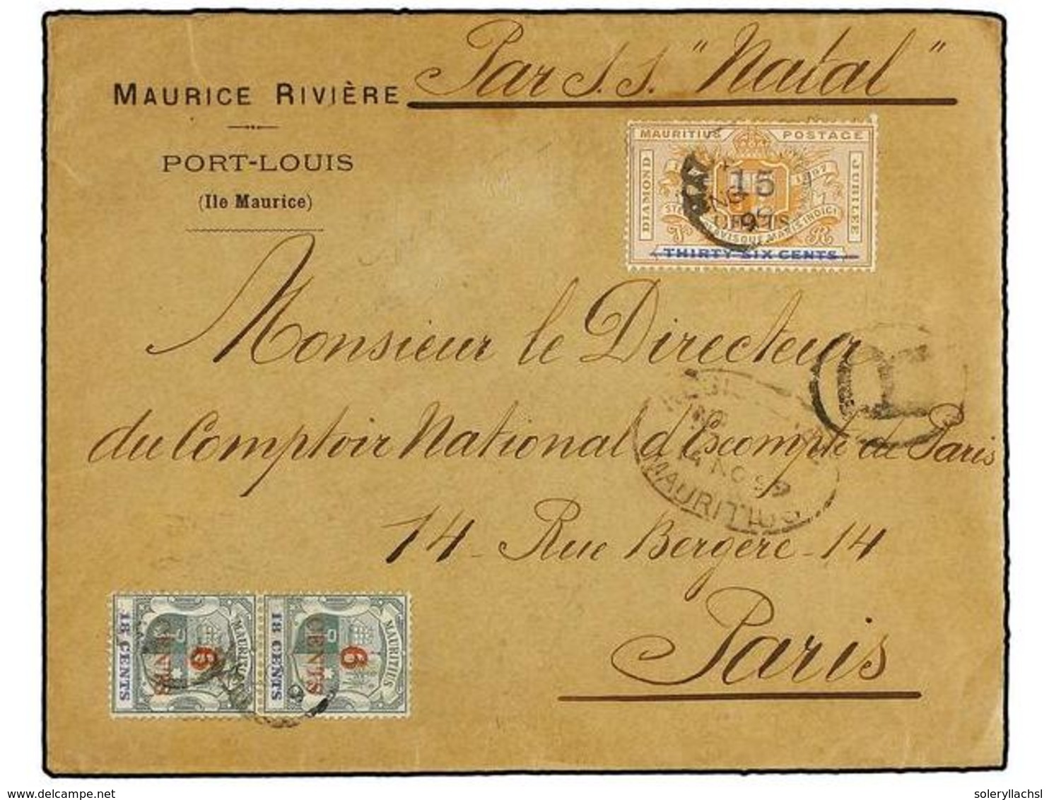 3086 MAURICIO. Sg.134 (2), 135. 1899. MAURITIUS To PARIS. <B>6 Cts. On 18 Cts. </B>(2) And <B>15 Cts. </B>on <B>36 Cts.< - Other & Unclassified