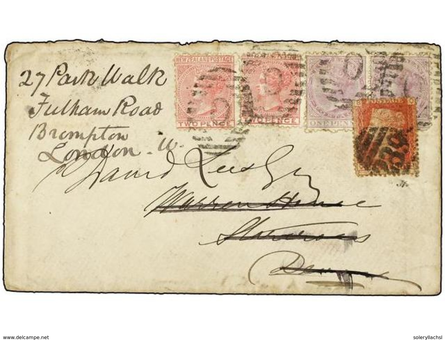 3098 NUEVA ZELANDA. 1877. DUNEDIN To STARCROSS (Great Britain). <B>1 P.</B> Lilac (2) And <B>2 P. </B>rose (2) Redirecte - Sonstige & Ohne Zuordnung