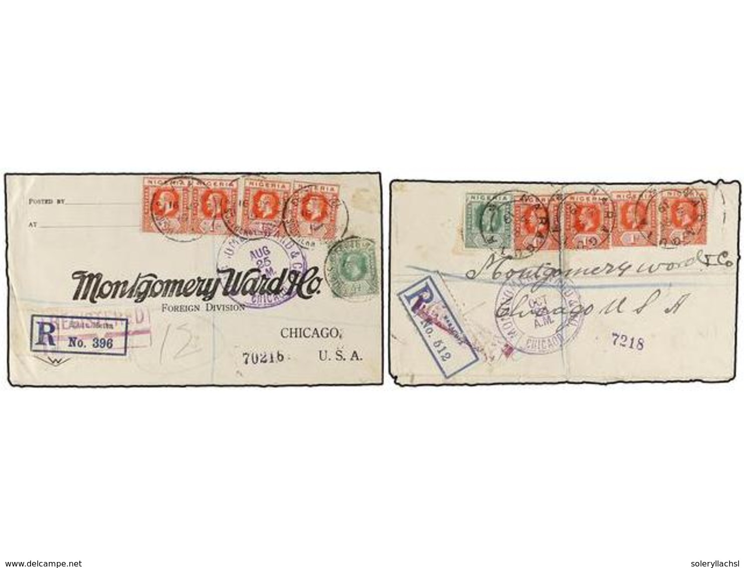 3123 NIGERIA. 1919. Two Covers From EBUTE METTA And NARAGUTA To U.S.A. Franked With <B>1/2 D. </B>and Four <B>1 D. </B>s - Sonstige & Ohne Zuordnung