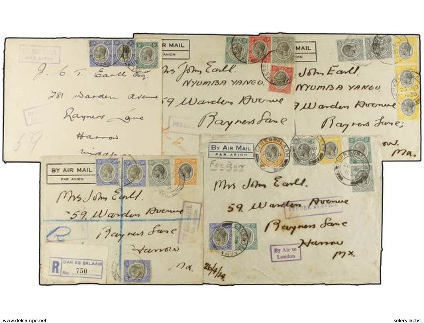 3128 NYASSALAND. 1933-34. Five <B>AIR MAIL</B> Covers To GREAT BRITAIN. - Sonstige & Ohne Zuordnung
