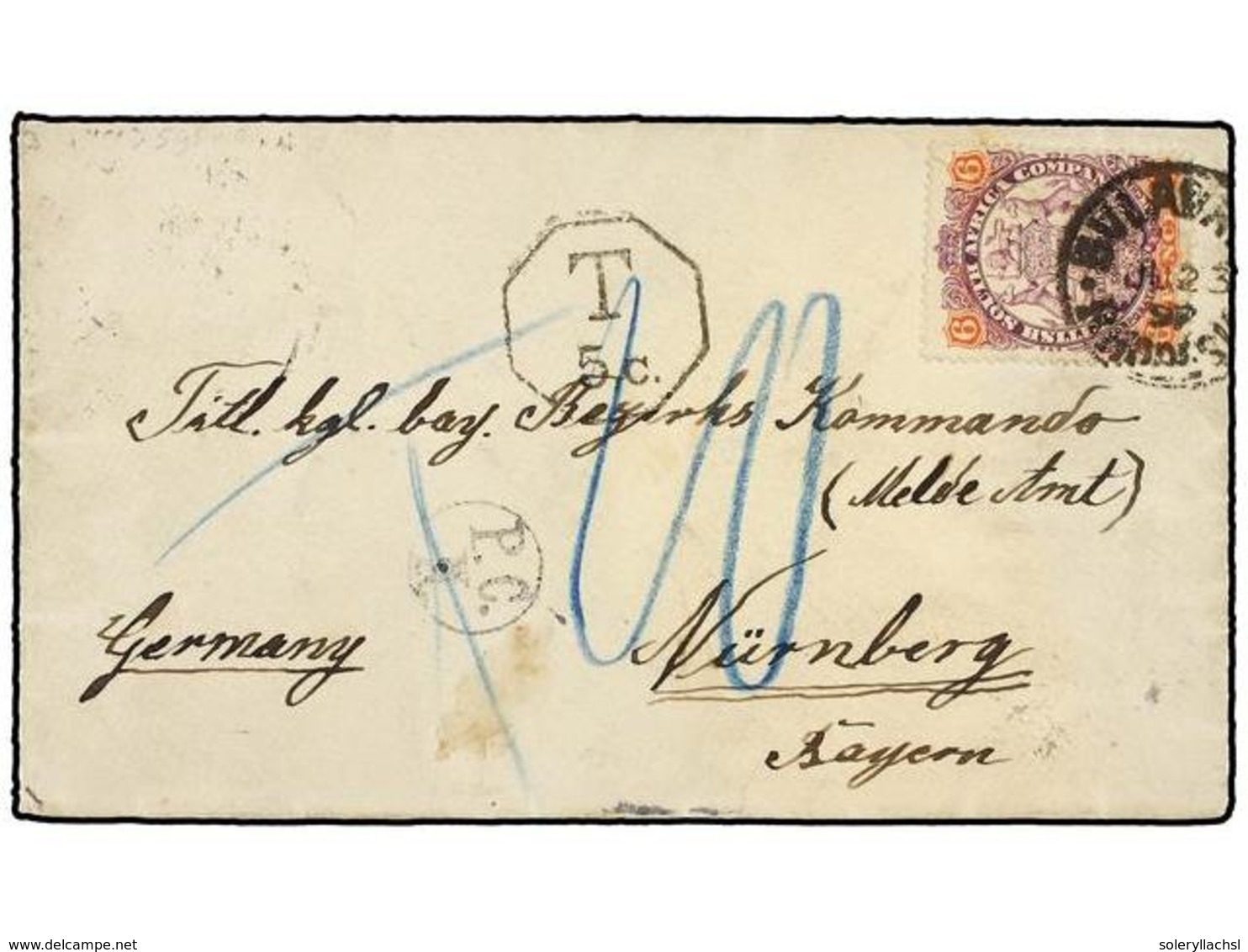 3135 RHODESIA. Sg.46. 1897. BULABAYO To GERMANY. <B>6 P.</B> Lilac And Rose. Taxed With <B>5 Cts.</B> Arrival Cds. On Ba - Sonstige & Ohne Zuordnung