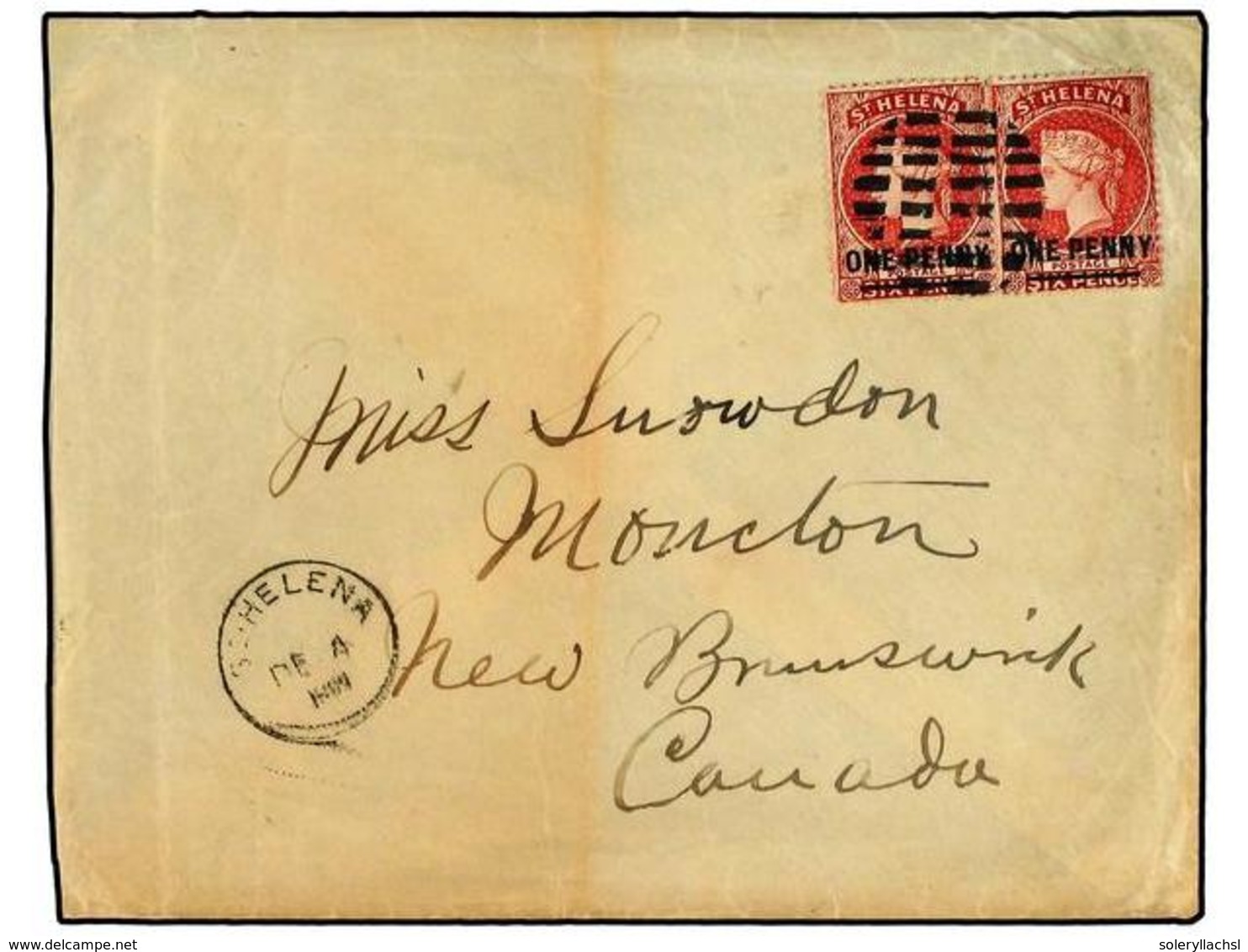 3140 SANTA HELENA. 1901. Cover Bearing <B>1 D.</B> Ovpt Pair Cancelled By The Broken Bars Hs Supported By The <B>ST HELE - Other & Unclassified