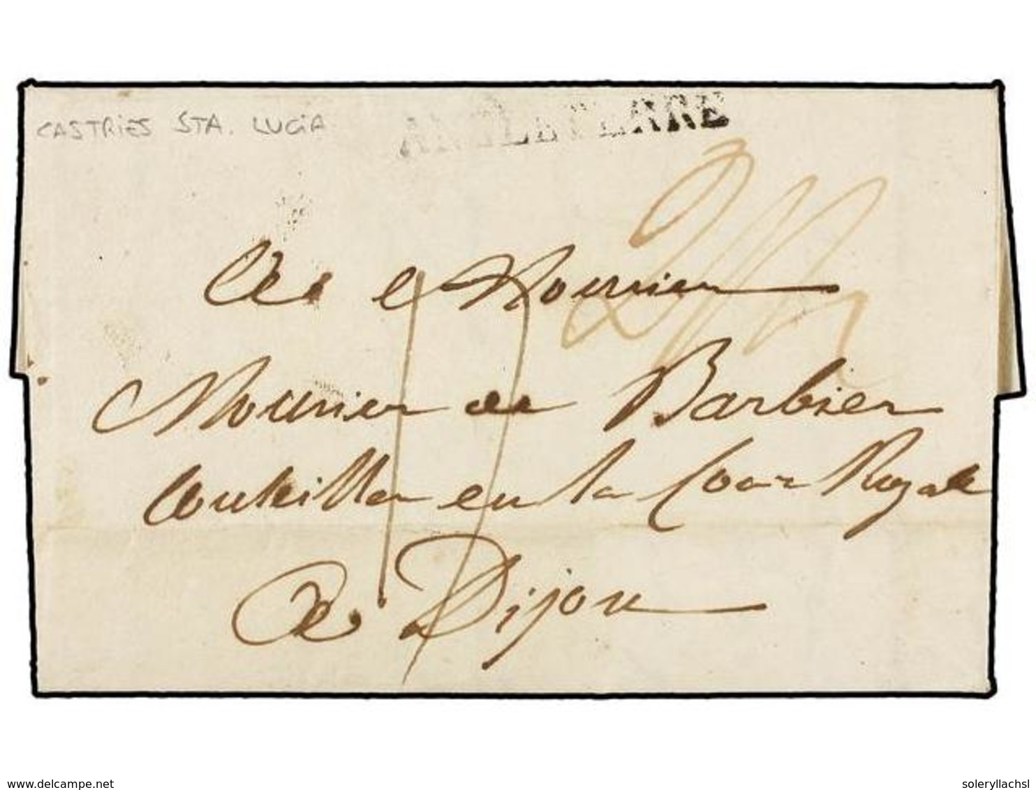 3150 SANTA LUCIA. 1829 (Aug. 31). Entire Letter From CASTRIES To DIJON (France) Mailed Prepaid Via London With Manuscrip - Sonstige & Ohne Zuordnung