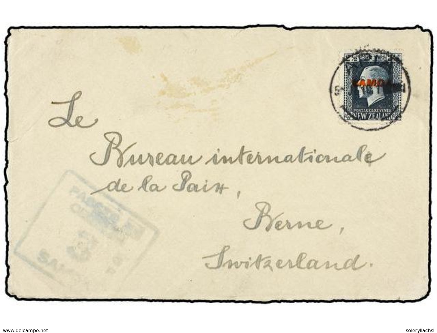 3166 SAMOA. 1919. APIA To SWITZERLAND. 2 1/2 P. Blue With <B>SAMOA/ CENSOR</B> Mark. - Sonstige & Ohne Zuordnung