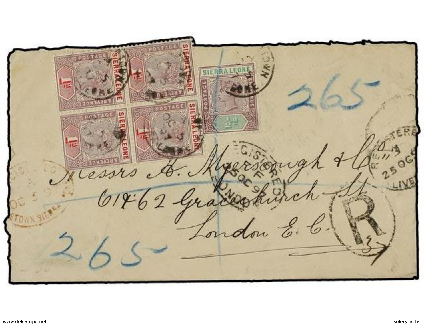 3181 SIERRA LEONA. Sg.41+42. 1897 (Oct. 3). Registered Cover To LONDON Franked By 1896/97 <B>½d.</B> Dull Mauve & Green  - Sonstige & Ohne Zuordnung