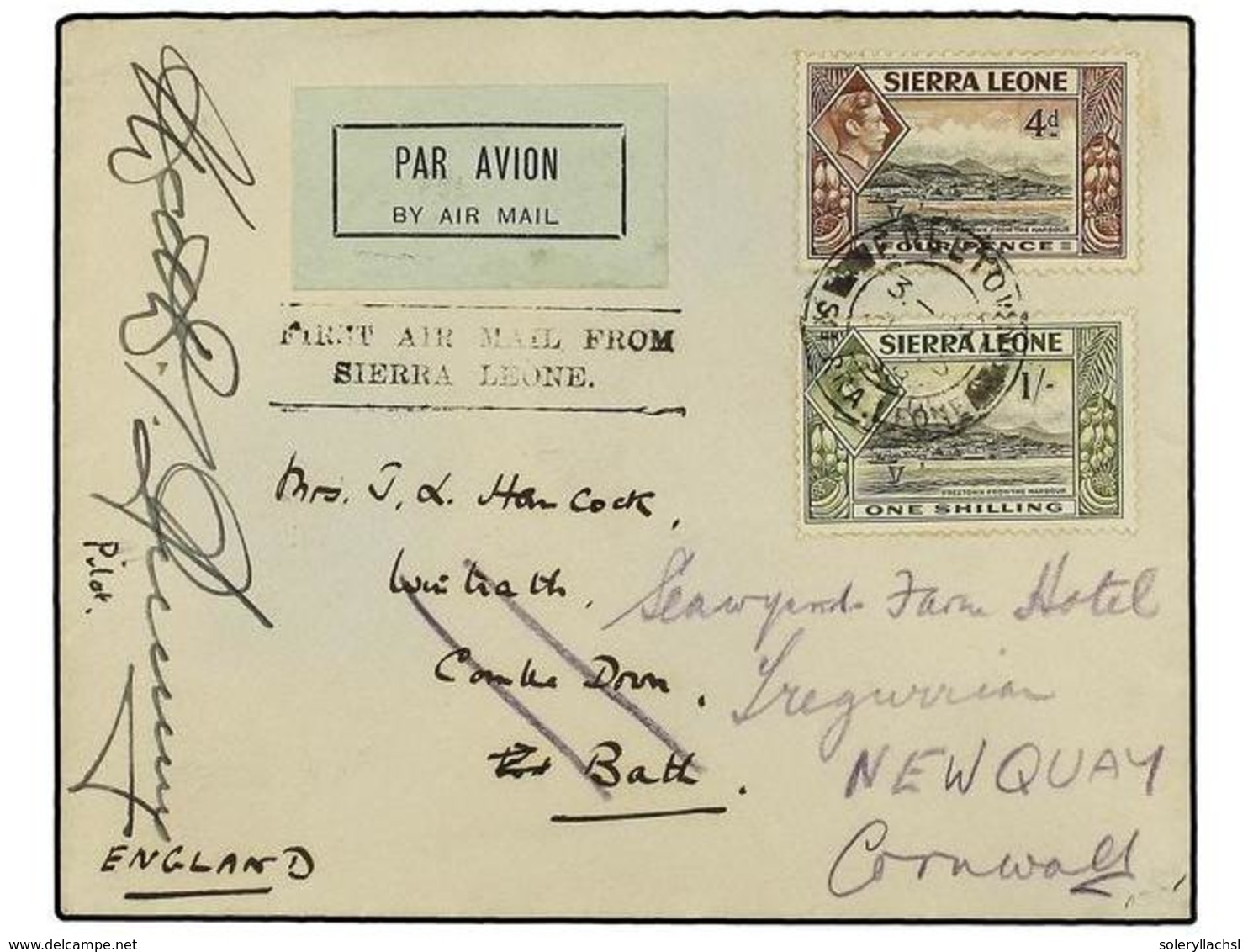 3183 SIERRA LEONA. 1938. FREETOWN To ENGLAND. <B>FIRST FLIGHT.</B> Freetown To Bathurst (Gambia). Signed By The Pilot. R - Autres & Non Classés