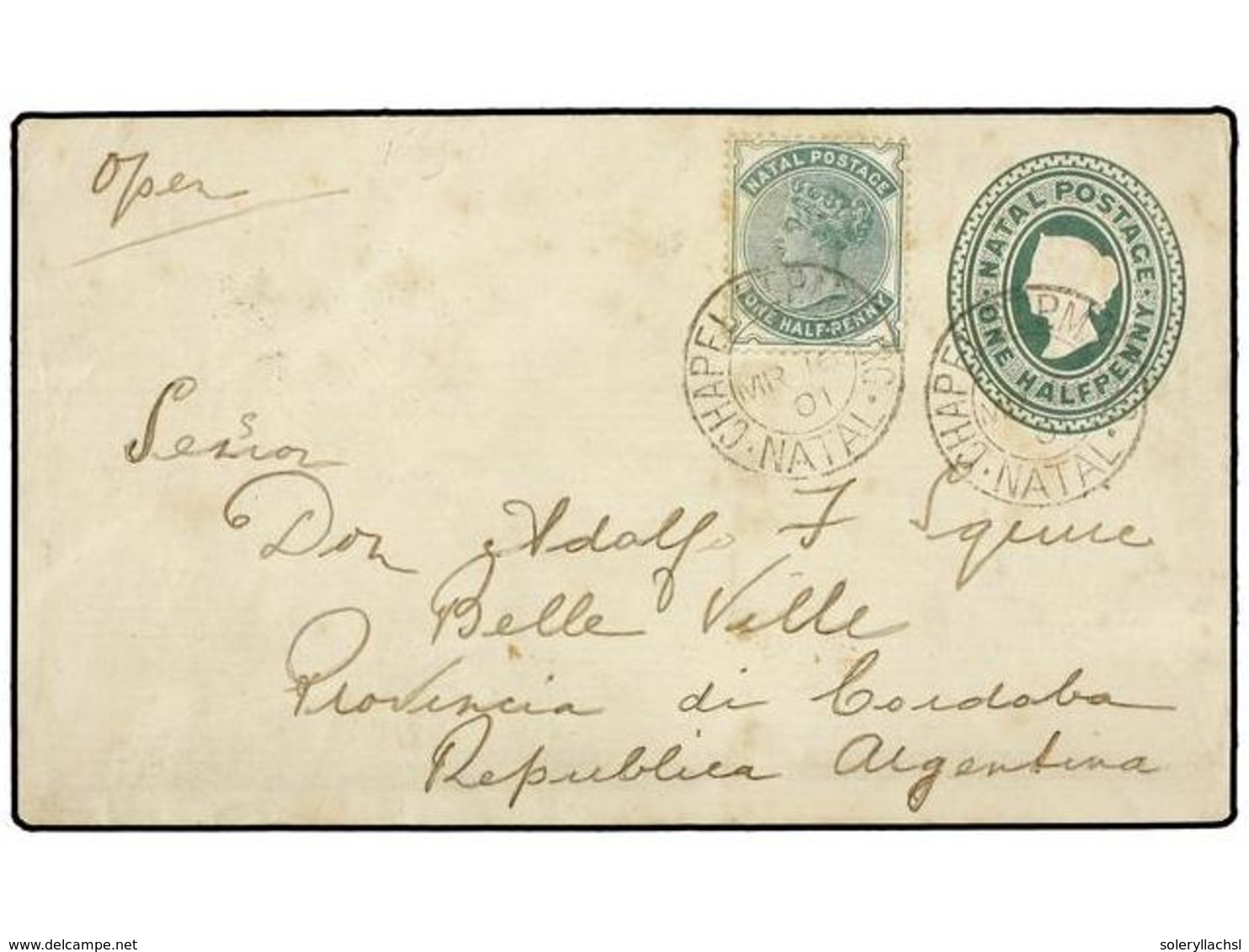 3190 AFRICA DEL SUR. 1901. CHAPEL ST. P. M. BURG. To ARGENTINA. Postal Stationery Of <B>1 1/2 P.</B> Green Uprated By <B - Sonstige & Ohne Zuordnung