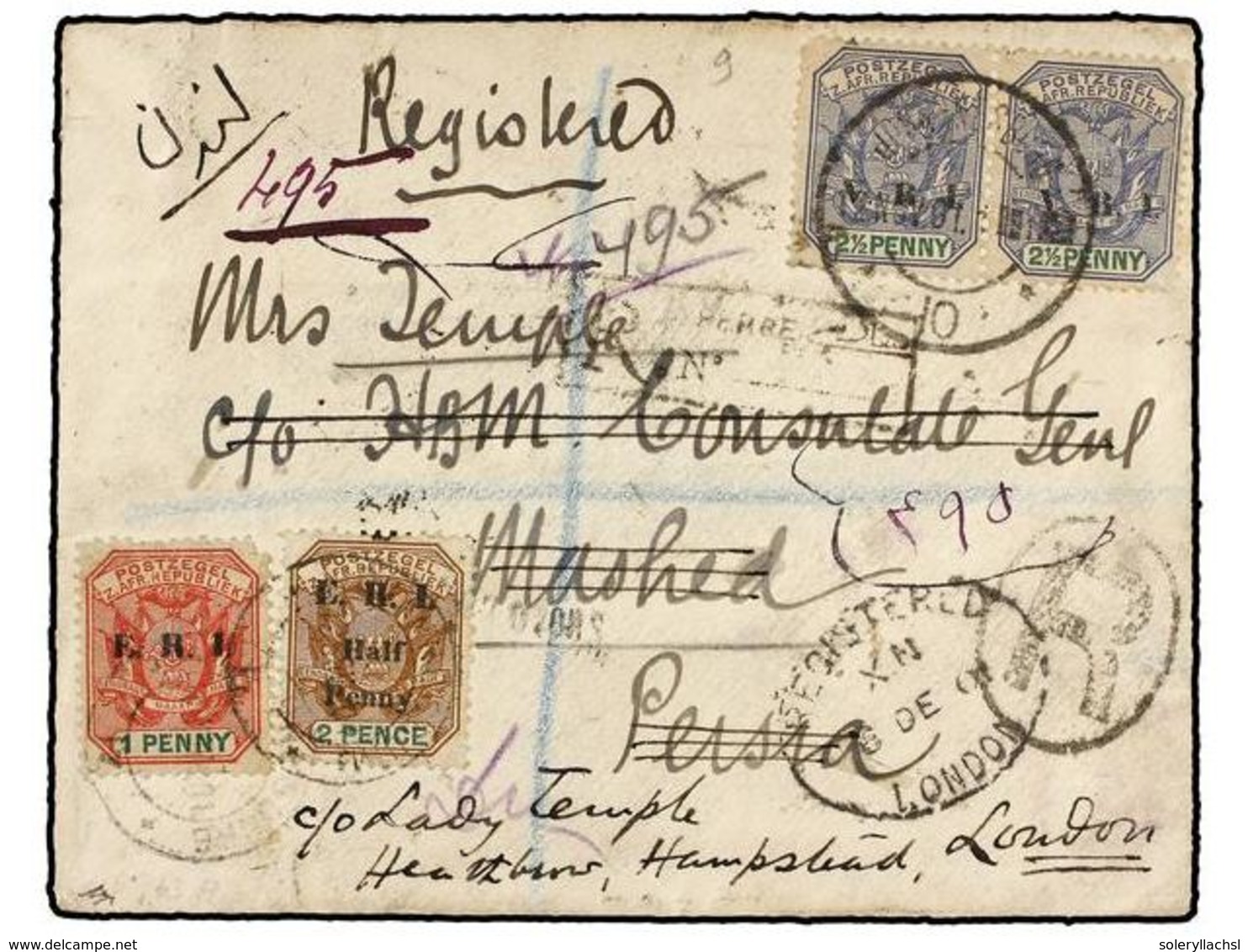 3191 AFRICA DEL SUR. 1901. Registered Cover Addressed From JOHANNESBURG To The British Cosulate In MESEHD (Persia) Frank - Sonstige & Ohne Zuordnung