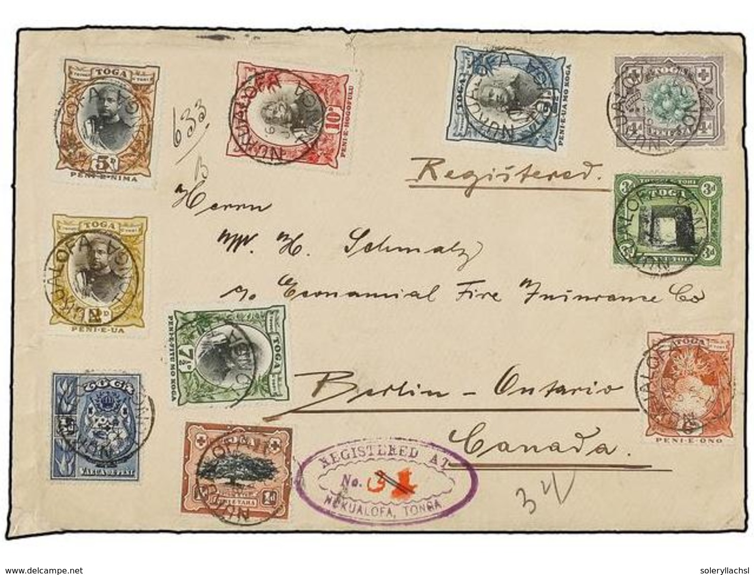 3216 TONGA. Sg.38/49. 1908. NUKUALOFA To CANADA. Espectacular Franking, Transits And Arrival On Reverse. - Other & Unclassified