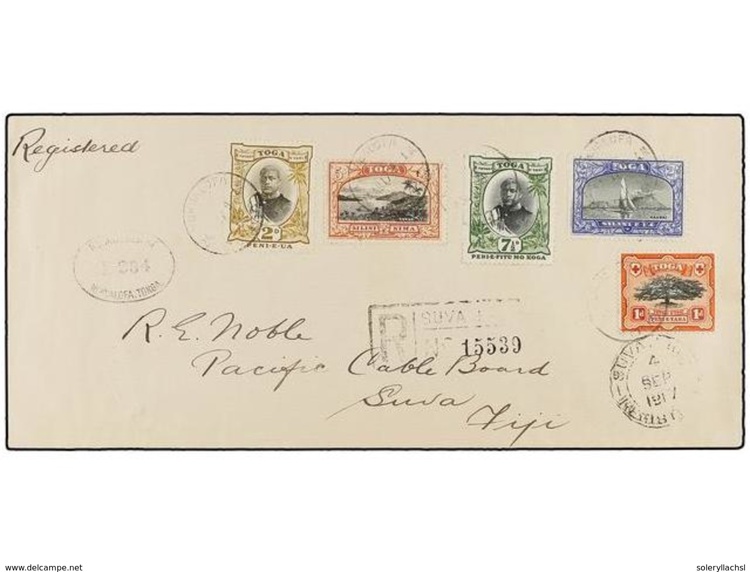 3223 TONGA. Sg.39, 40, 48, 51, 53. 1917. NUKUALOFA To SUVA. Rare Interisland Franking With The <B>2 Sh.</B> And<B> 5 Sh. - Sonstige & Ohne Zuordnung