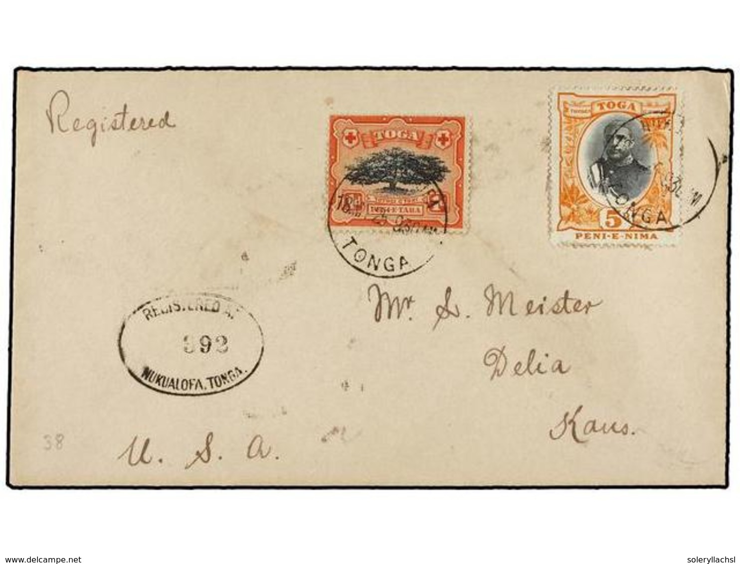 3226 TONGA. 1925. NUKUALOFA To USA. <B>1 D.</B> And <B>5 D.</B> Stamps, Arrival Cds On Reverse. - Sonstige & Ohne Zuordnung