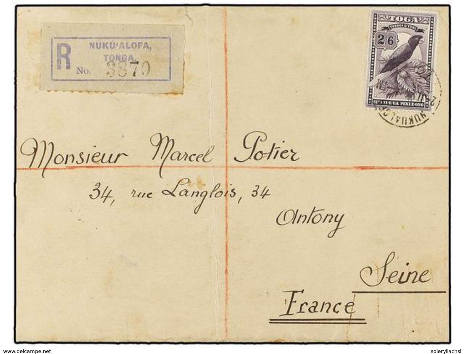 3228 TONGA. Sg.81. 1949. NUKU'ALOFA To FRANCE. <B>2/6 Sh.</B> Purple With Arrival On Reverse. - Other & Unclassified